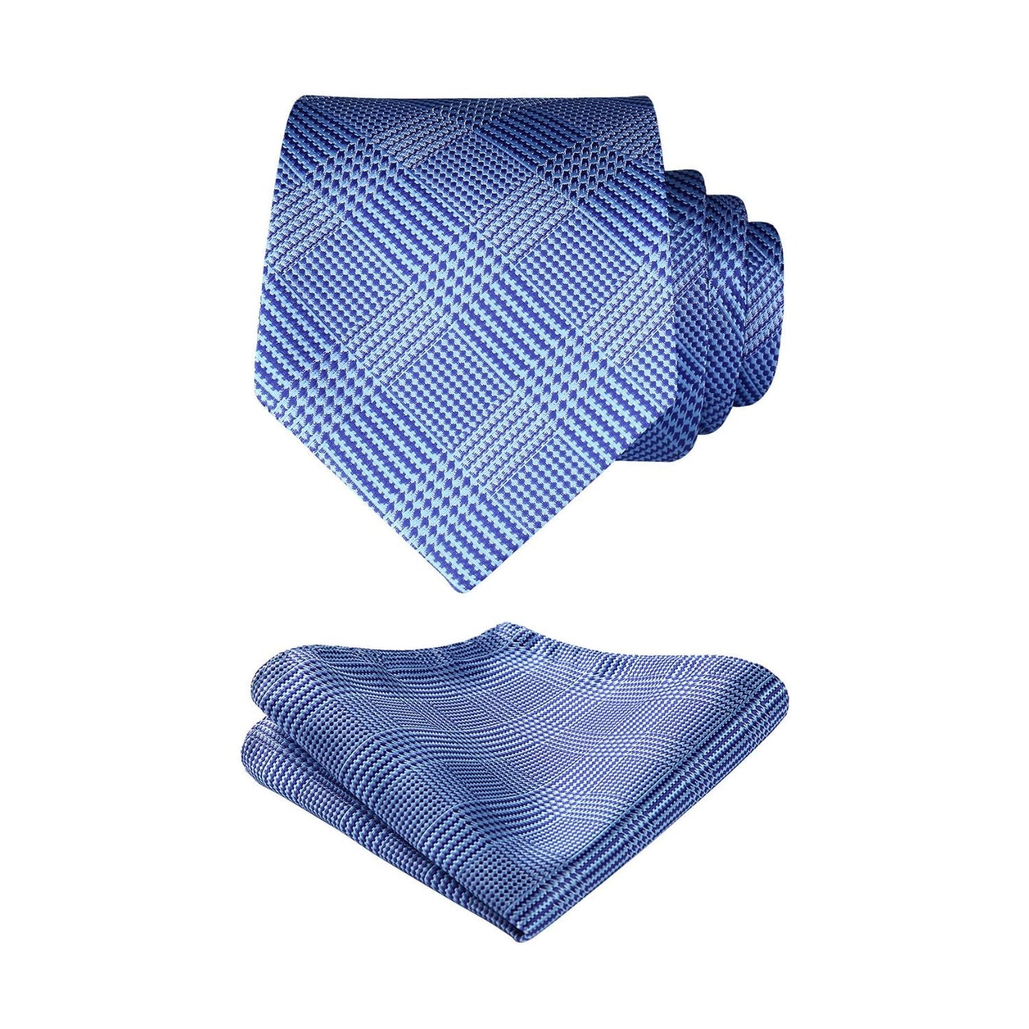 Hisdern Sky Blue Plaid Tie Set For Groomsmen