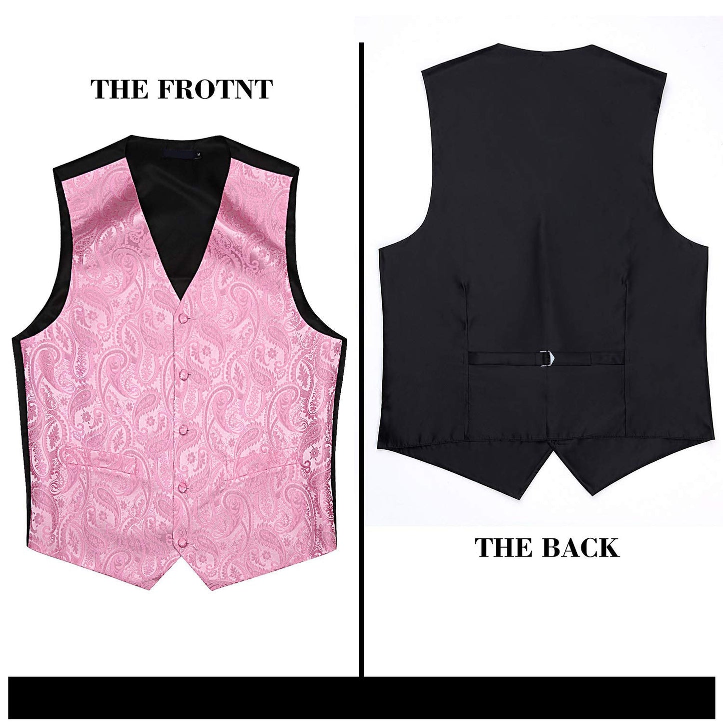 Hisdern Men's Pink Paisley Vest Tie Set For Weddings Anniversary