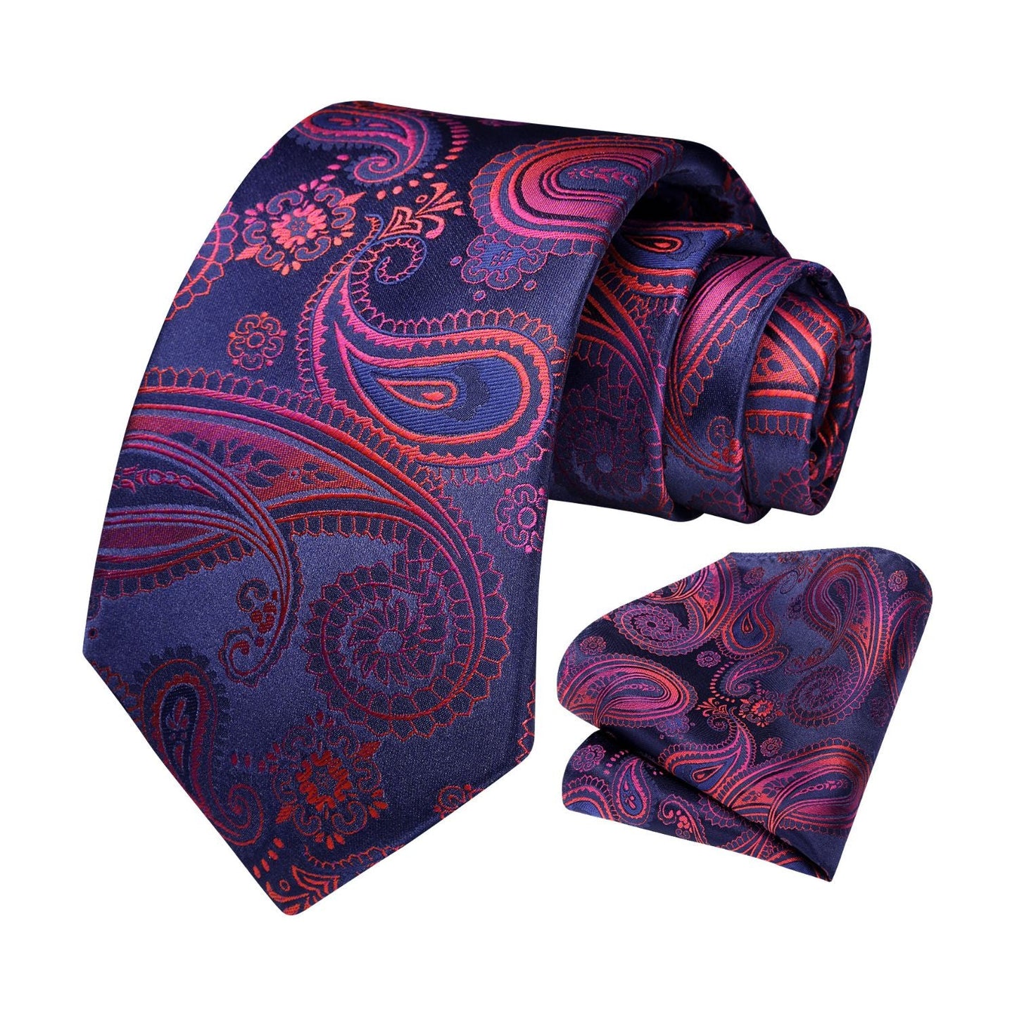 Hisdern Purple Red Paisley Tie Set For Formal Wear