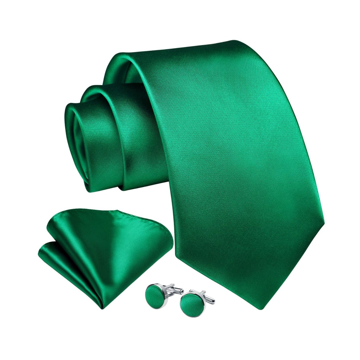 Hisdern Green Solid Wedding Accessories Set with Cufflinks