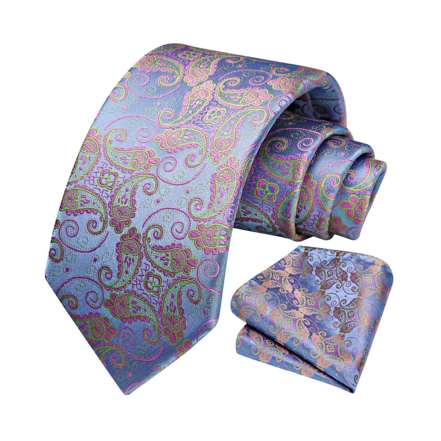 Hisdern Light Steel Blue Paisley Tie Set For Formal Wear