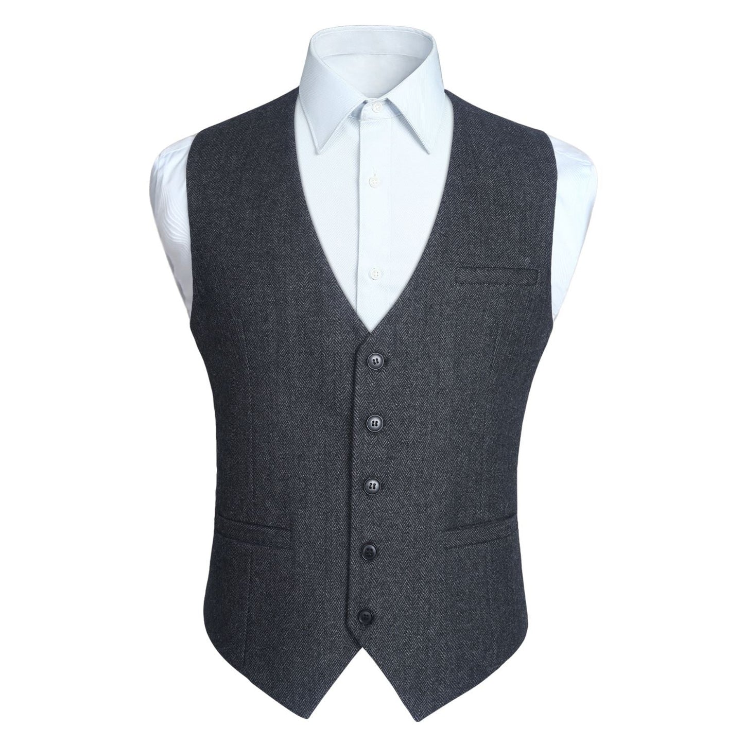 Hisdern Men's Charcoal Wool Blend Suit Vest Formal Wear