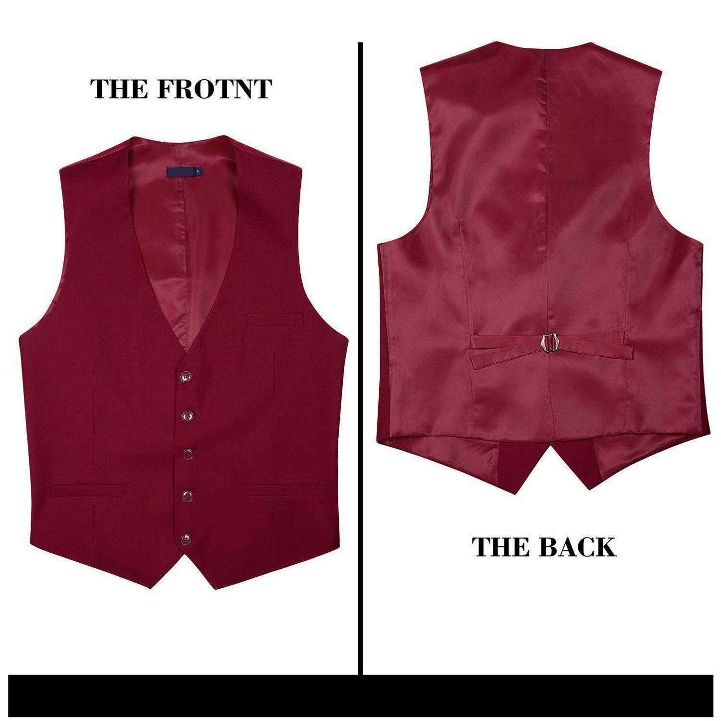 Hisdern Men's Burgundy Satin Suit Vest Formal Wear