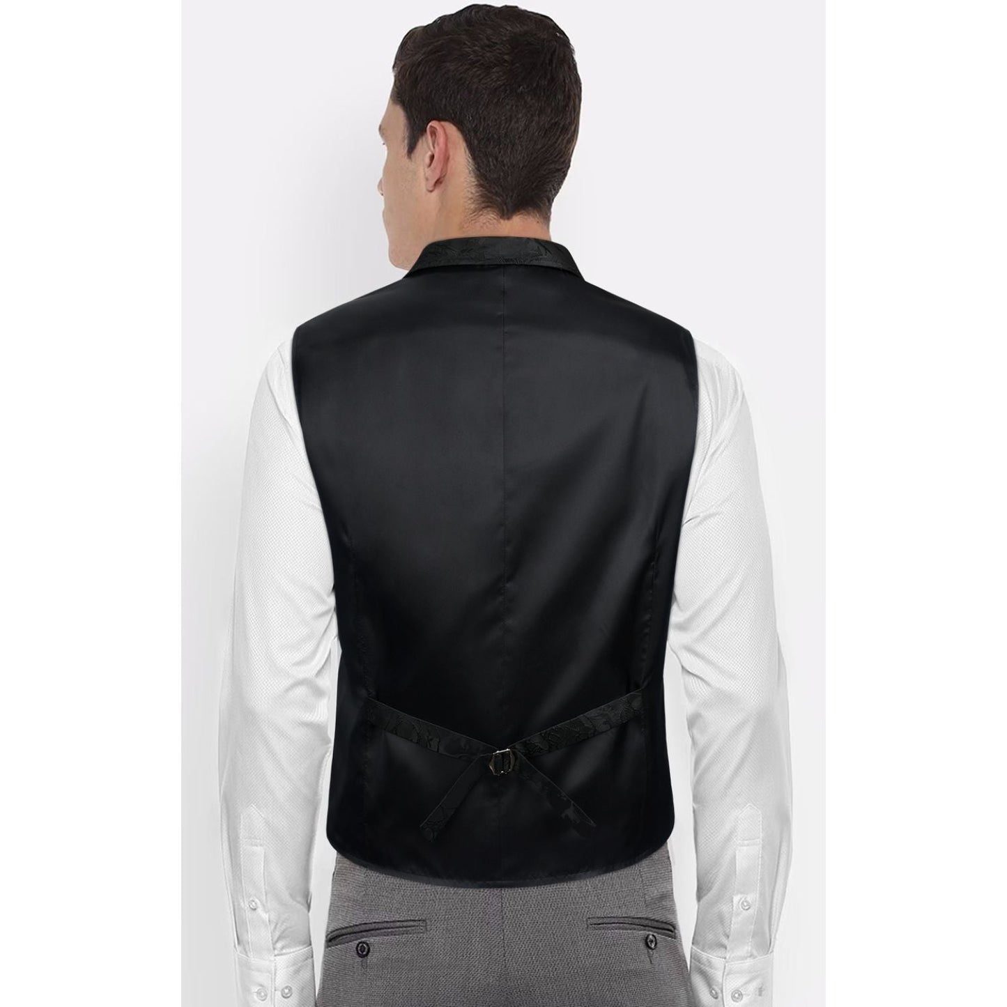 Hisdern Gothic Men's Formal Vest Black Lapel Party Coat