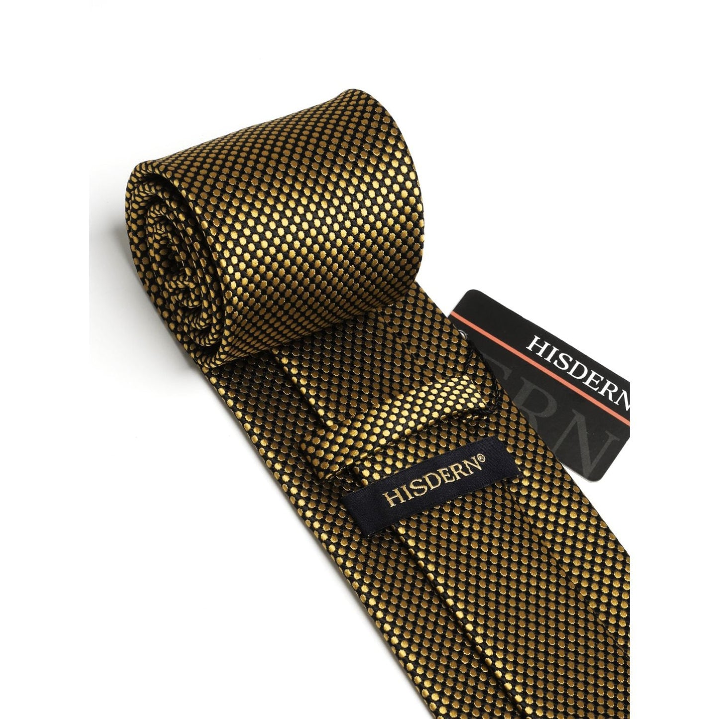 Hisdern Gold Polka Dot Print Tie Set For Formal Events
