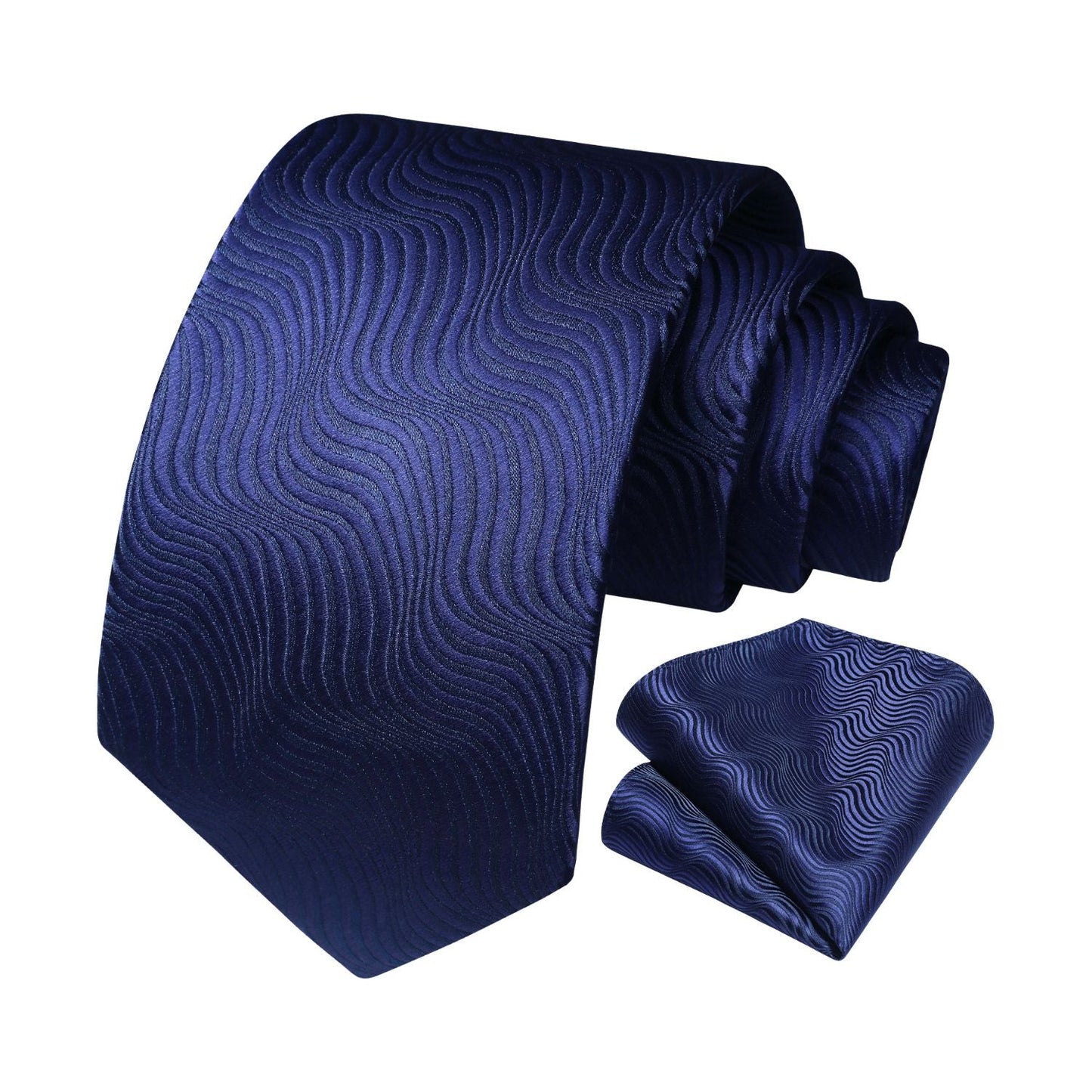 Hisdern Navy Blue Striped Wedding Tie Set