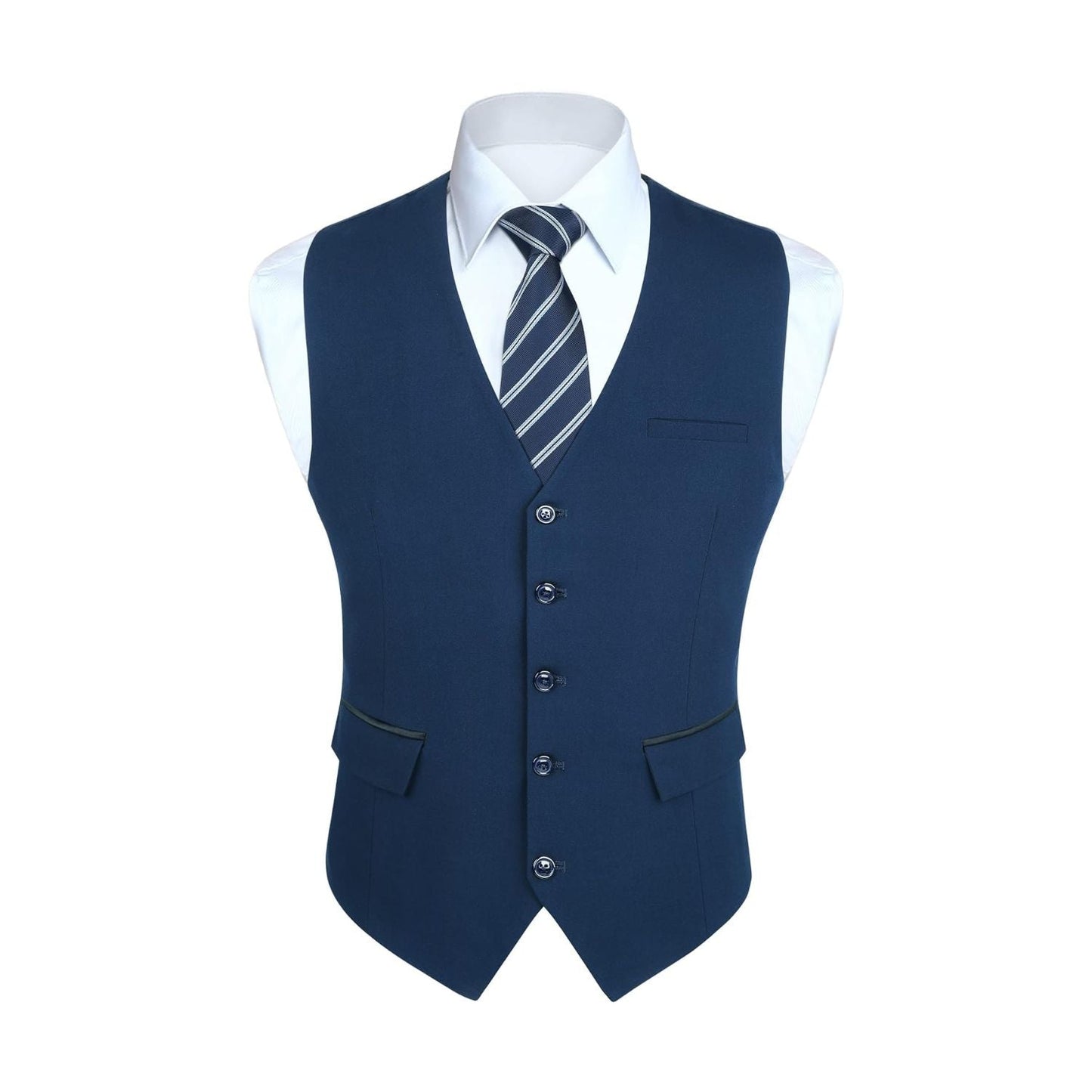 Hisdern Men's Dark Blue Satin Suit Vest Formal Wear