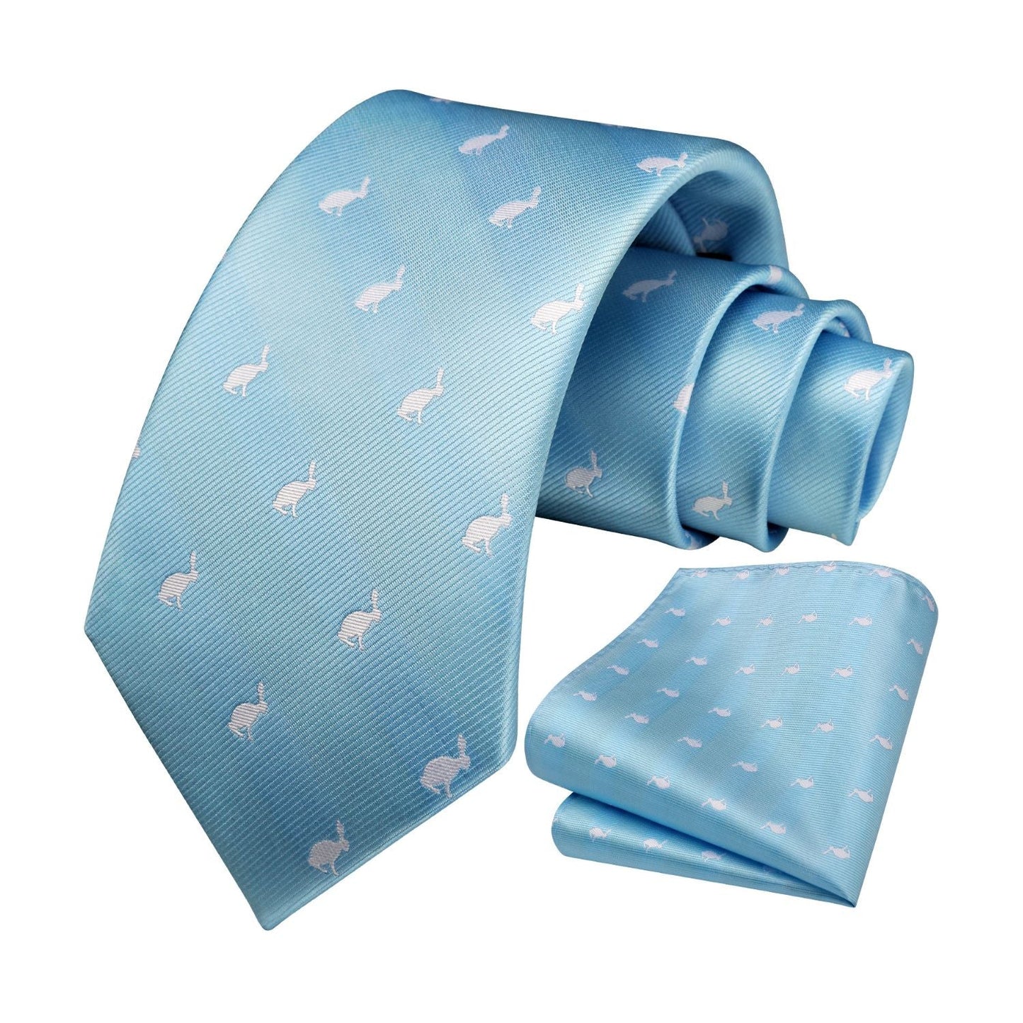 Hisdern Light Blue Rabbit Print Men's Suit Tie Set