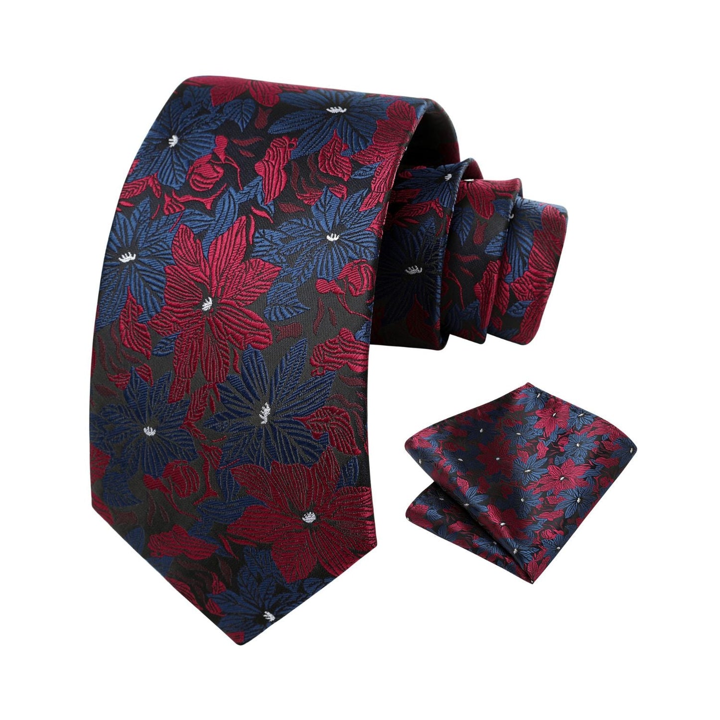 Hisdern Red Navy Floral Wedding Accessories Set