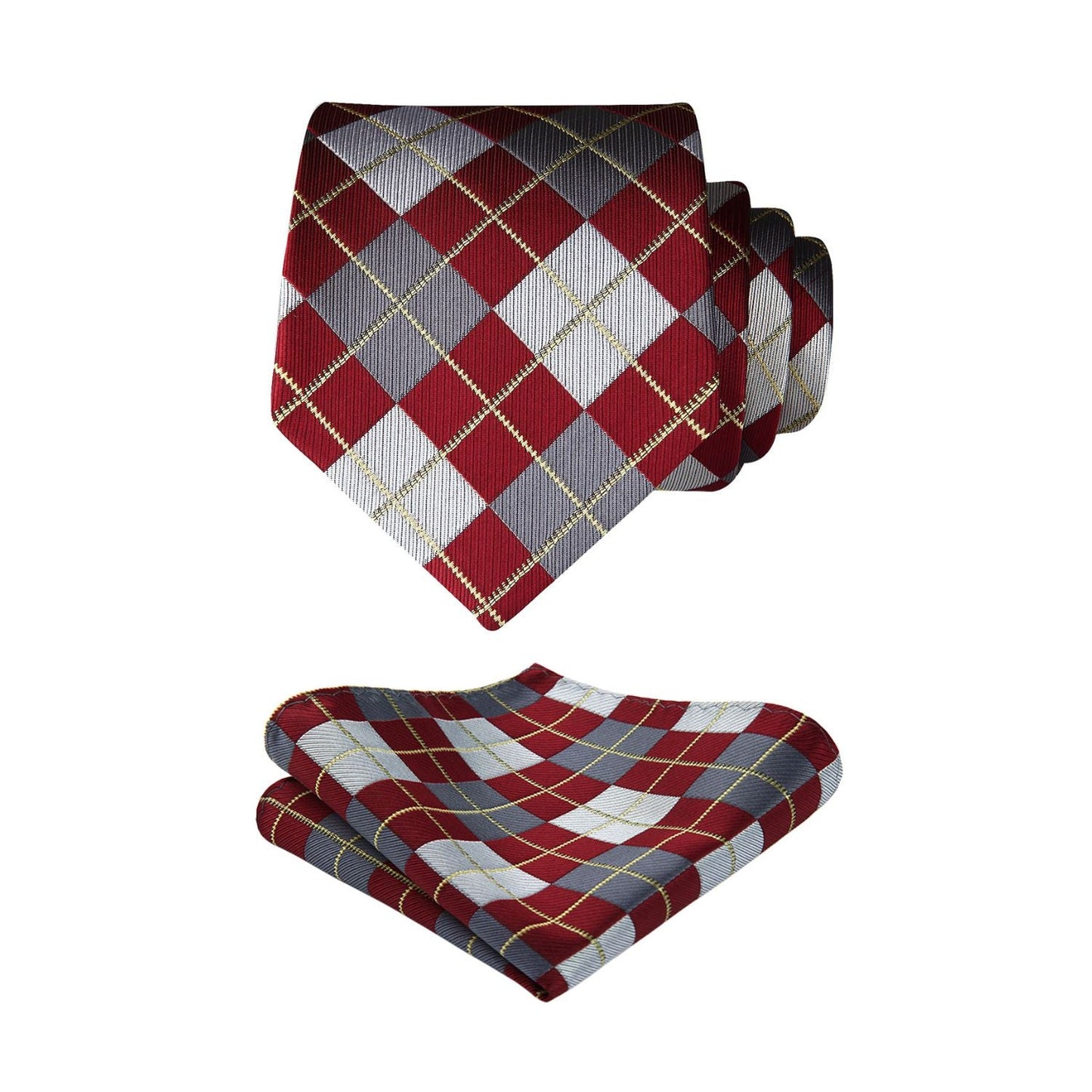Hisdern Red Plaid Tie Set For Groomsmen