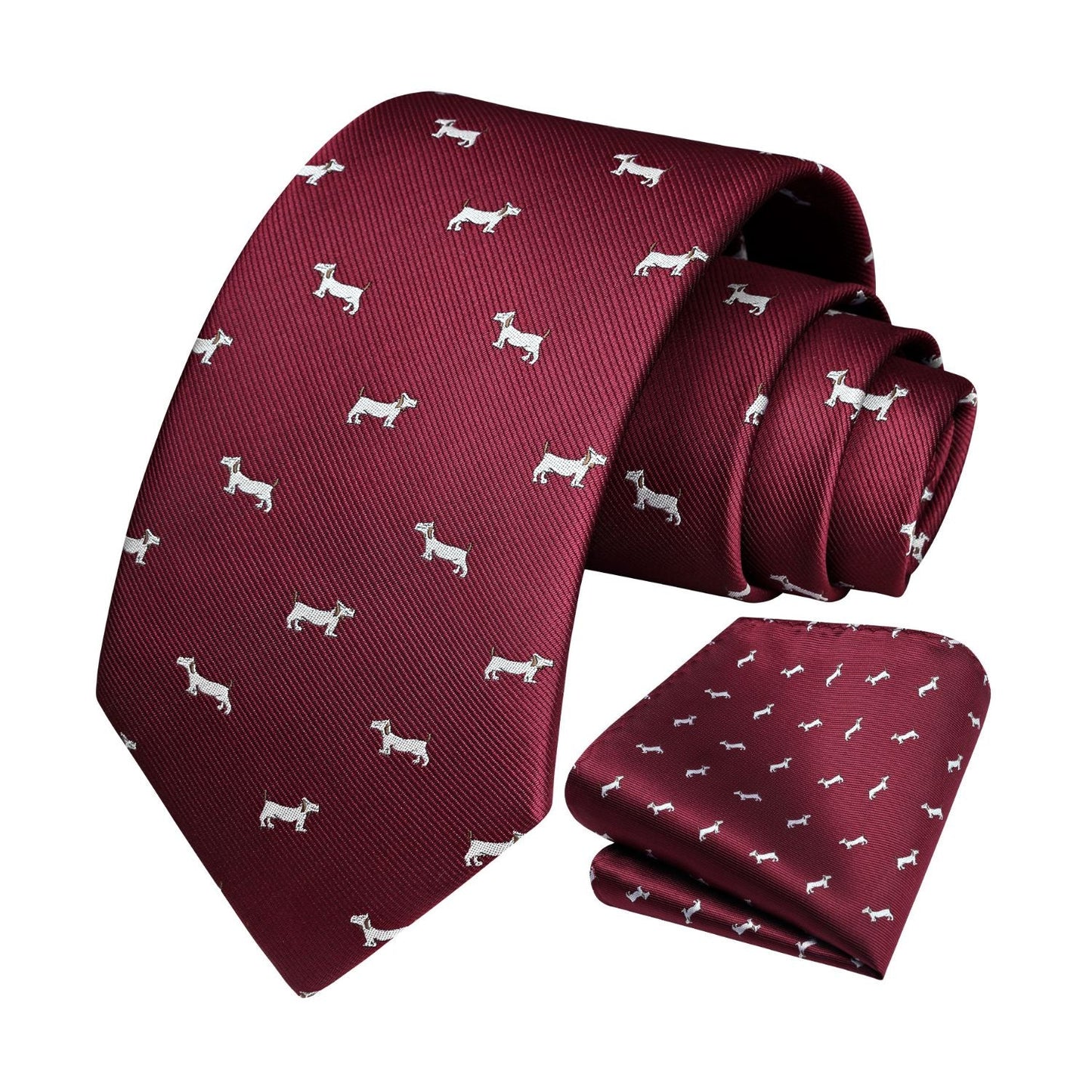 Hisdern Burgundy Bulldog Print Men's Suit Tie Set