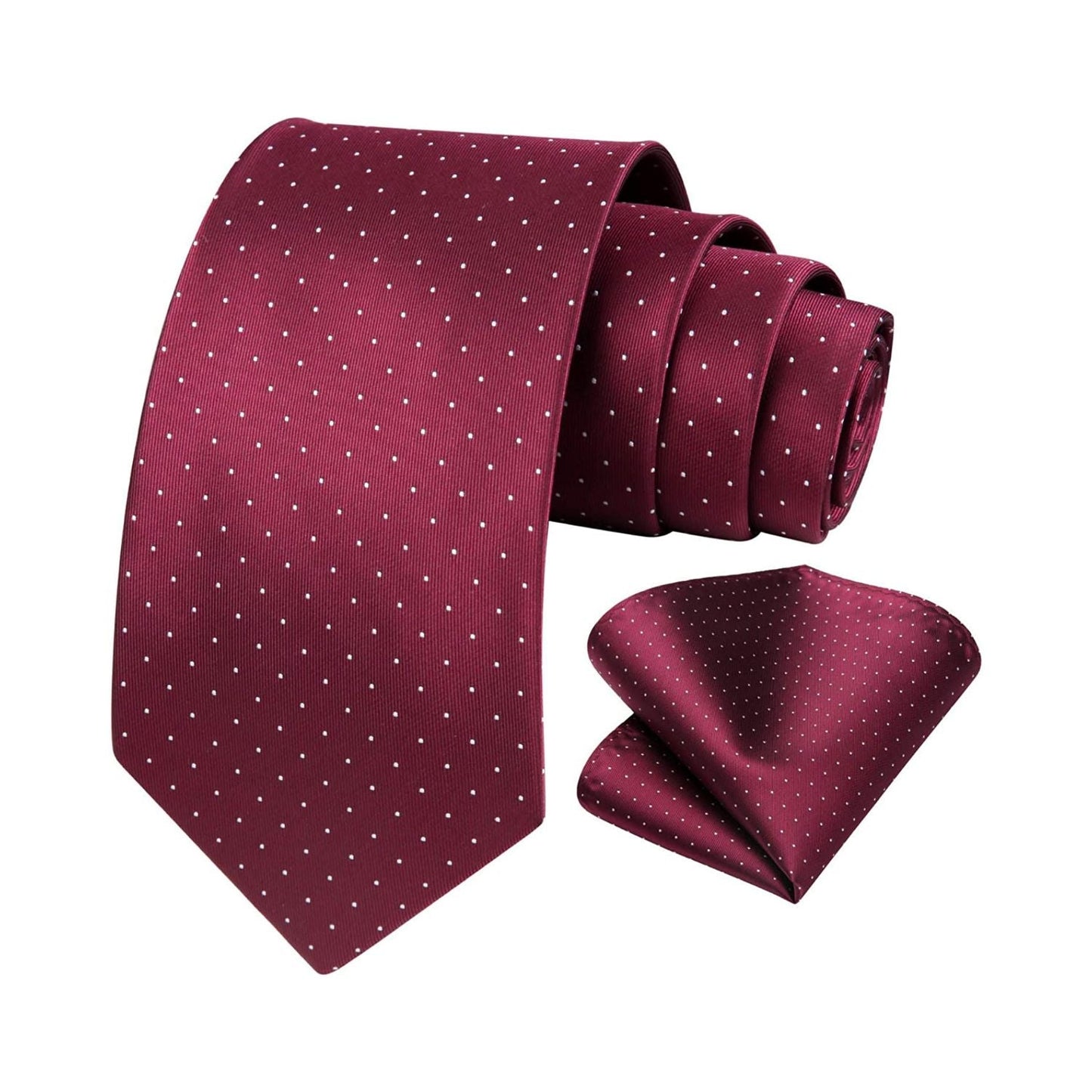Hisdern Burgundy Polka Dot Print Tie Set For Formal Events