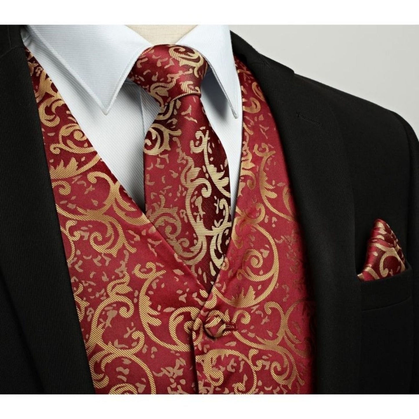 Hisdern Men's Burgundy Floral Vest Tie Set For Weddings