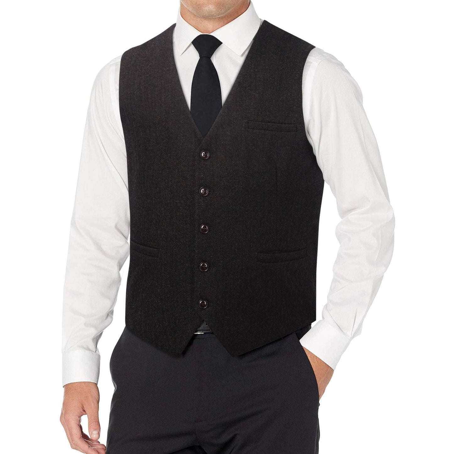 Hisdern Men's Dark Brown Satin Suit Vest Formal Wear