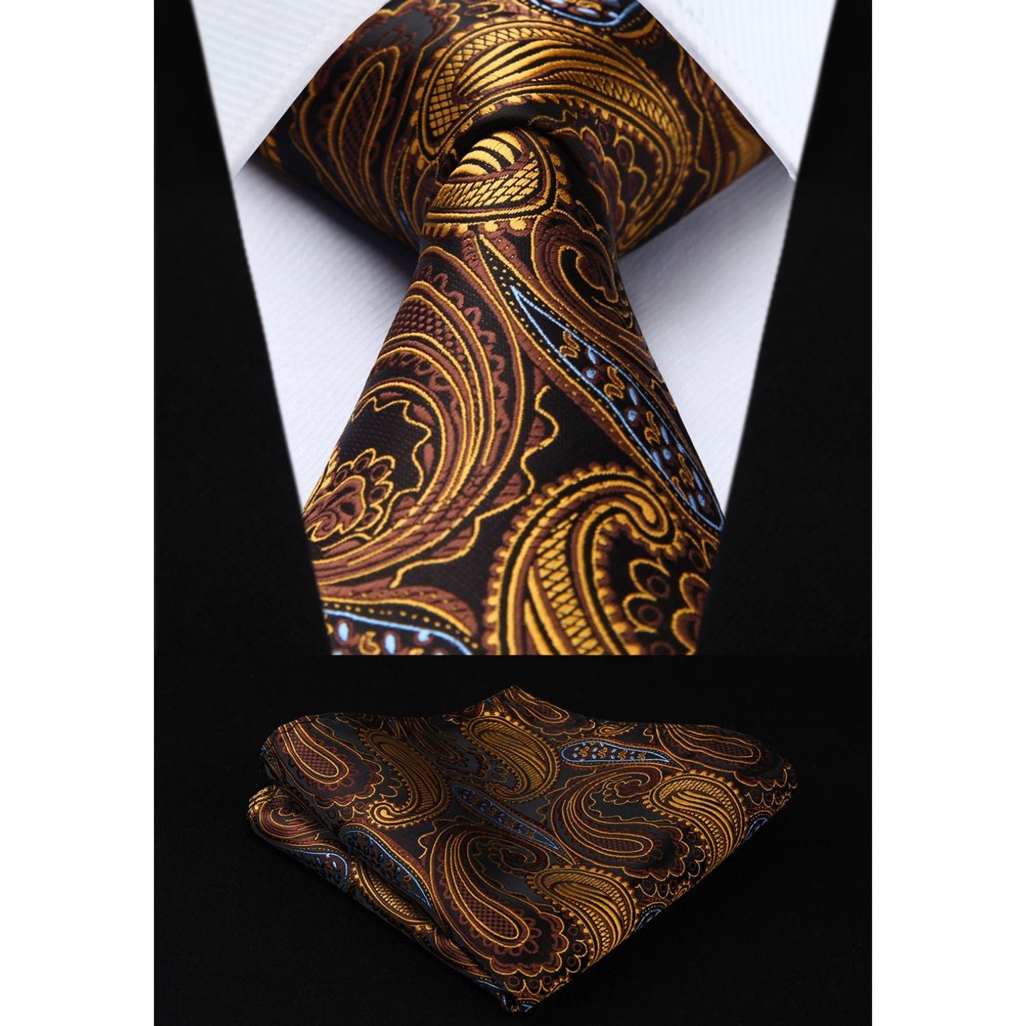 Hisdern Orange Brown Paisley Tie Set For Formal Wear