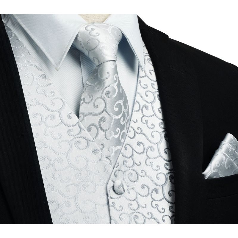 Hisdern Men's White Floral Vest Tie Set For Weddings