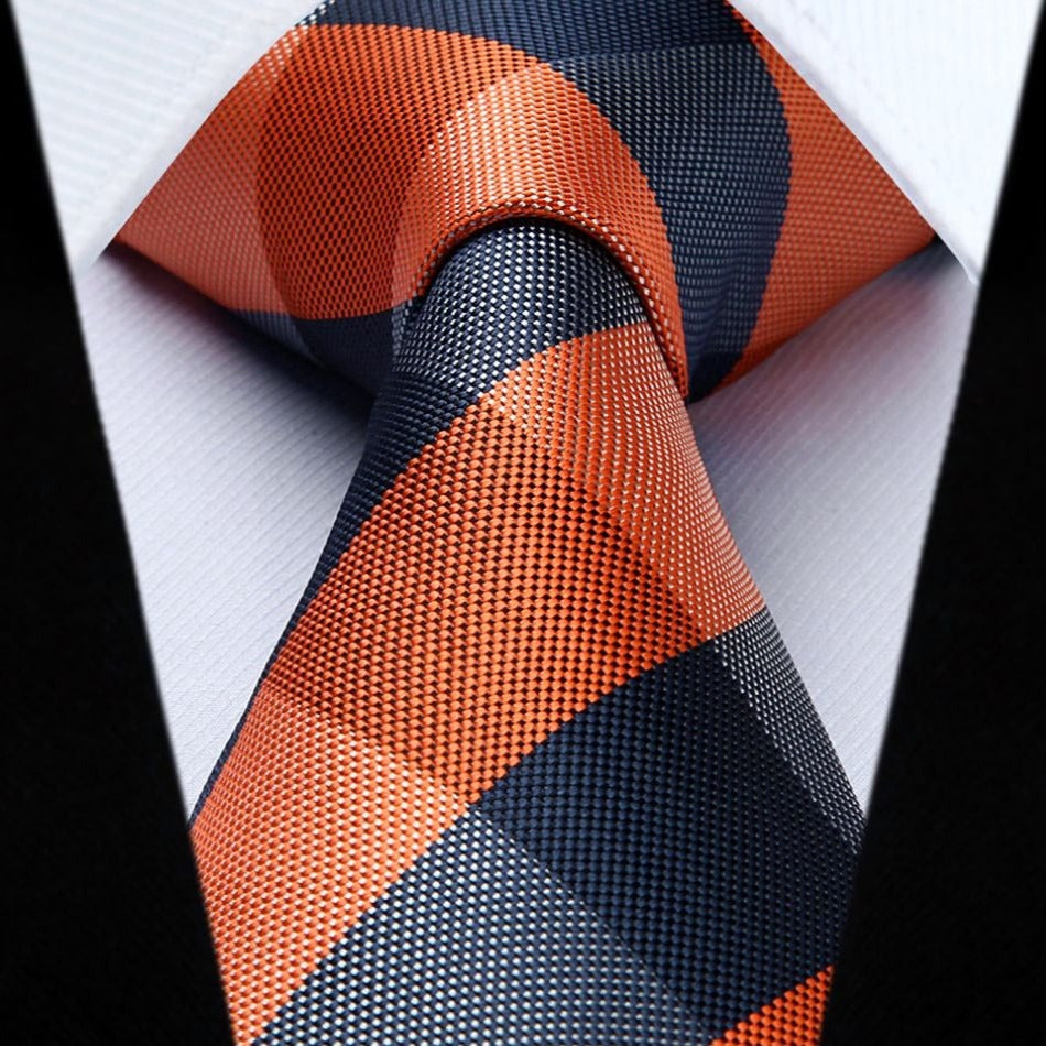 Hisdern Orange Plaid Tie Set For Groomsmen