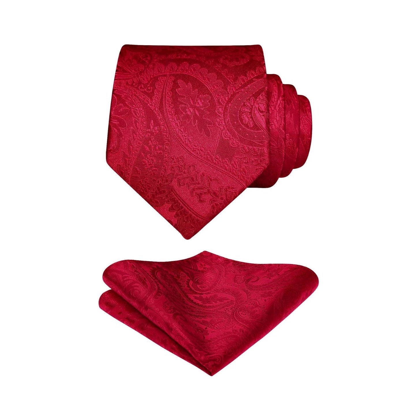 Hisdern Crimson Red Paisley Tie Set For Groomsmen