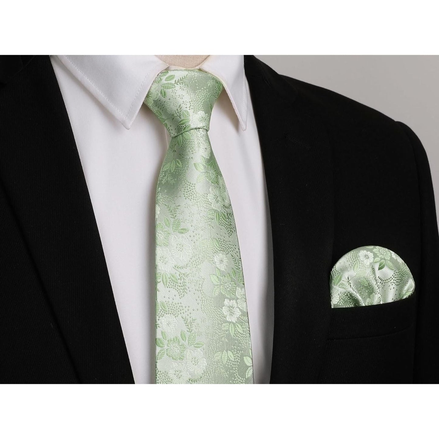 Hisdern Sage Green Wedding Tie Set – Floral Tie & Pocket Square