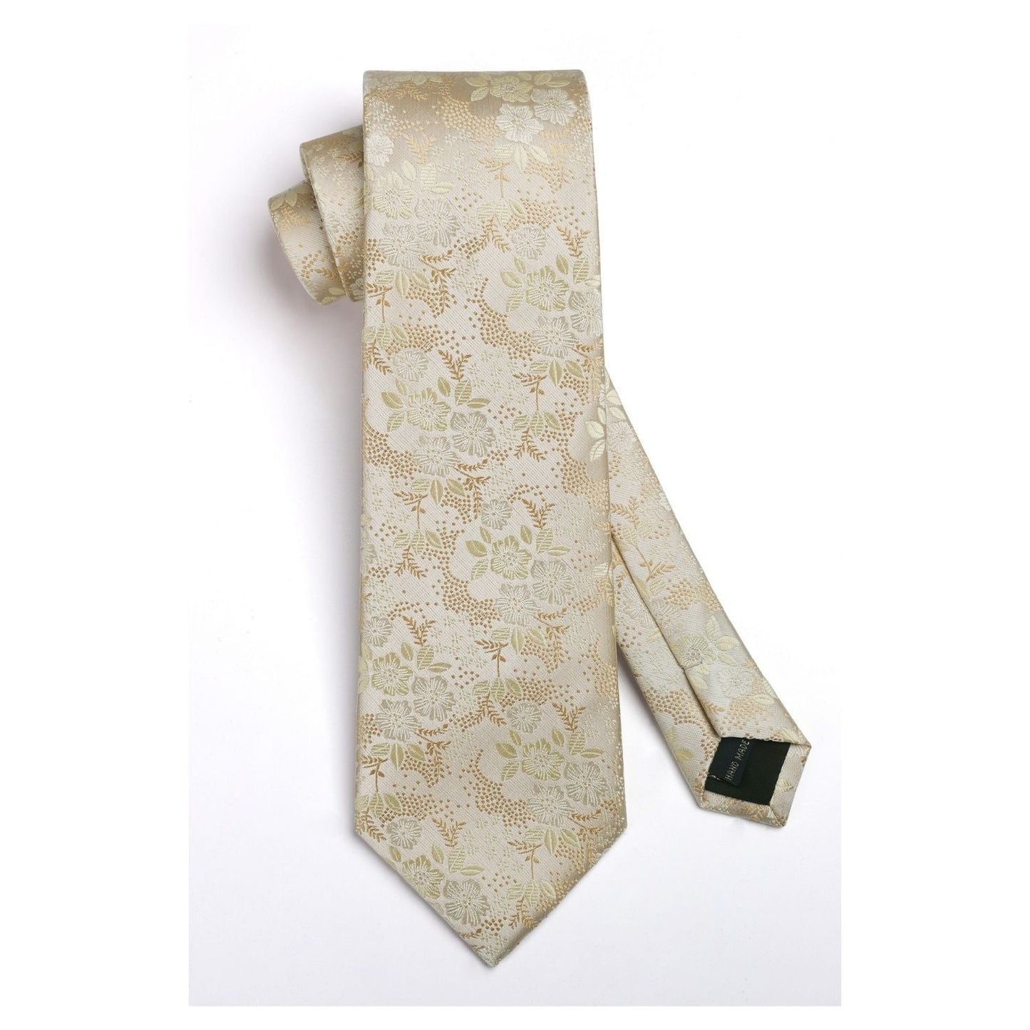 Hisdern Gold Formal Tie Set – Floral Tie & Pocket Square for Wedding