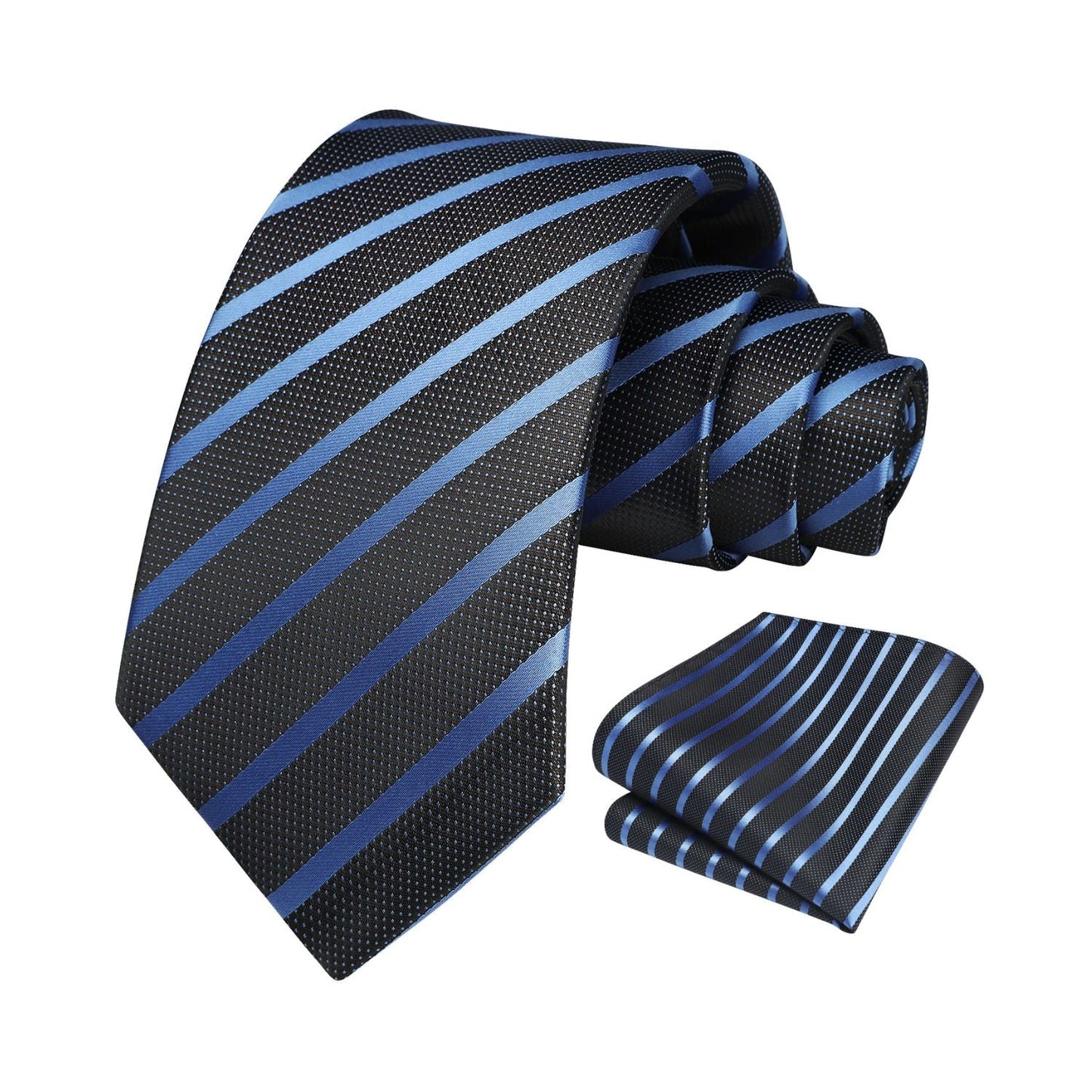 Hisdern Blue Black Striped Business Tie Set