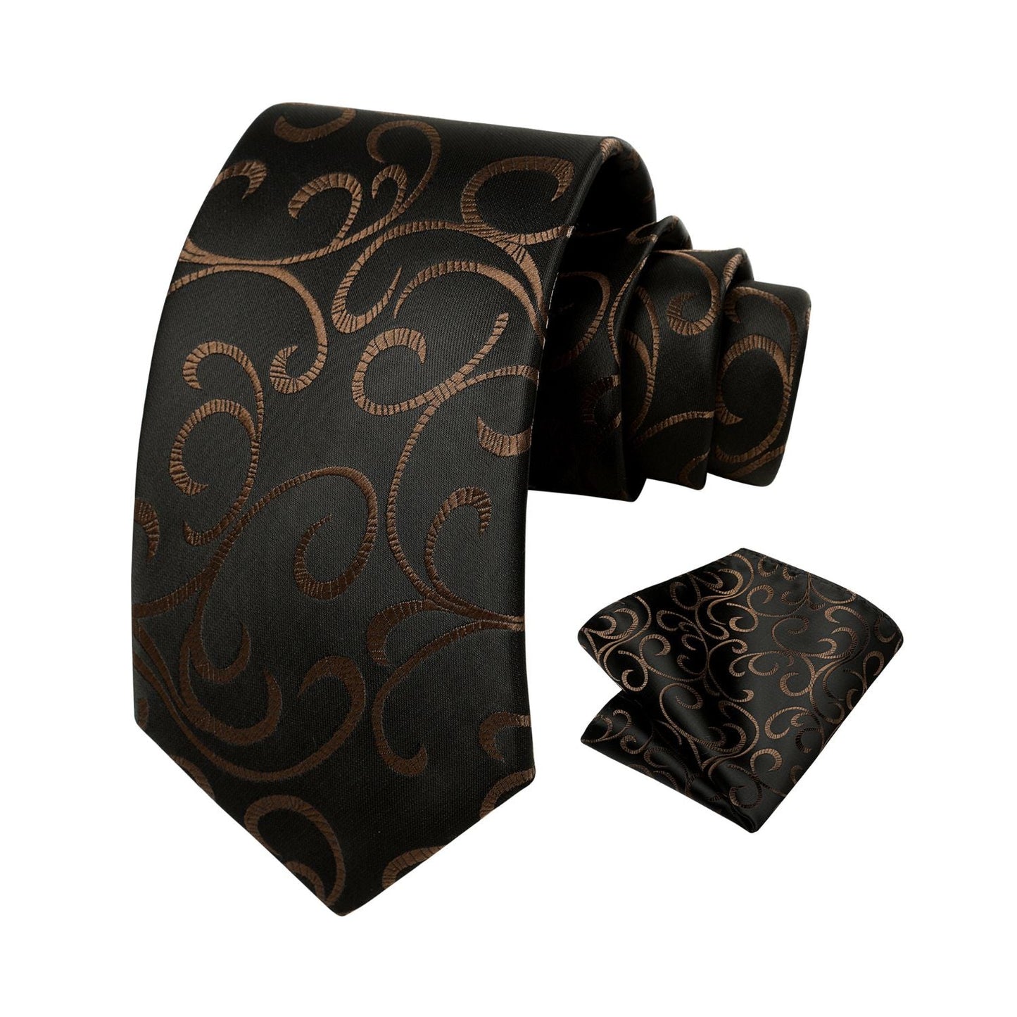 Hisdern Black Brown Paisley Tie Set For Groomsmen