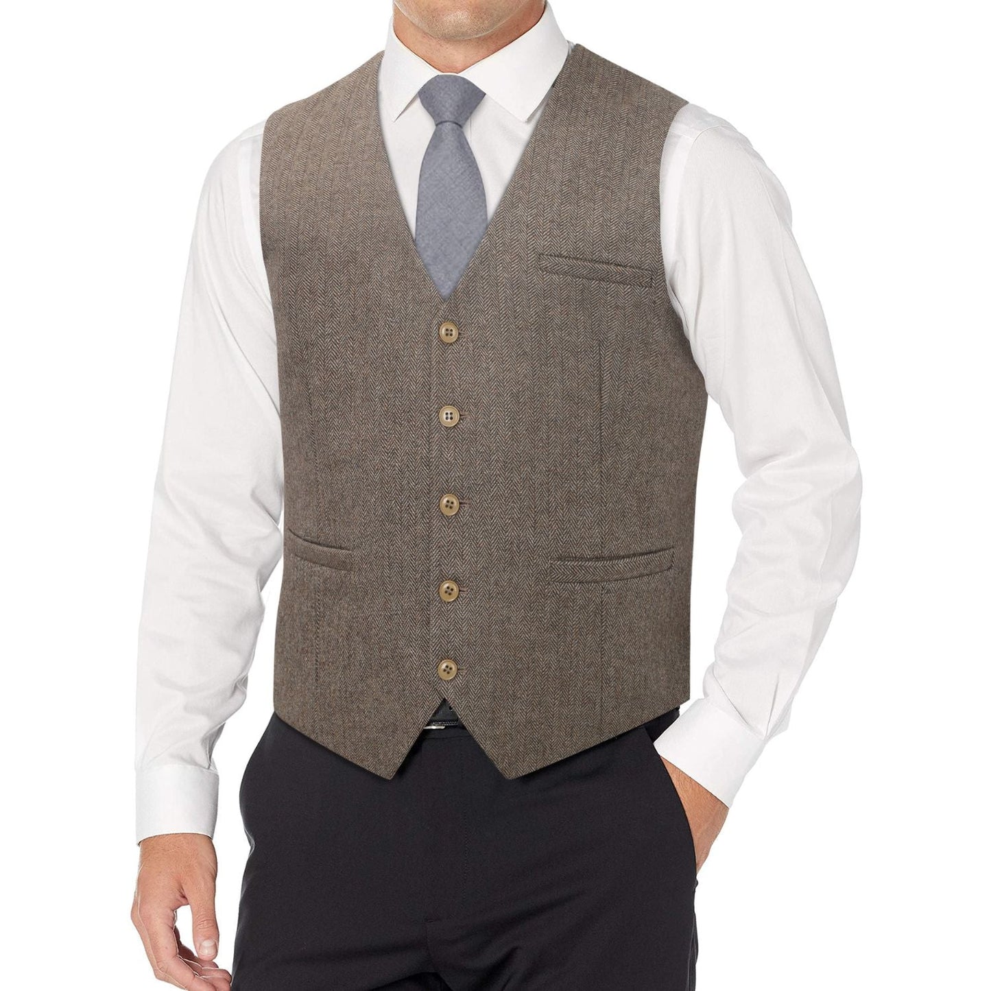 Hisdern Men's Brown Wedding Vest For Skinny Guys