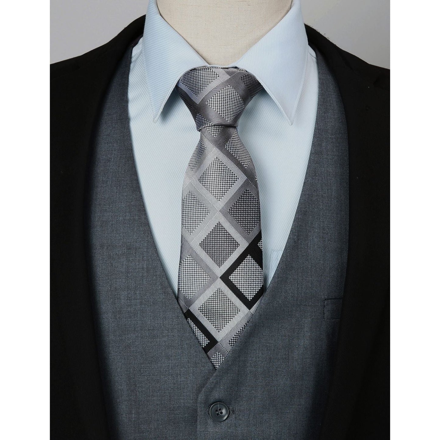 Hisdern Men's Dark Grey Satin Suit Vest Formal