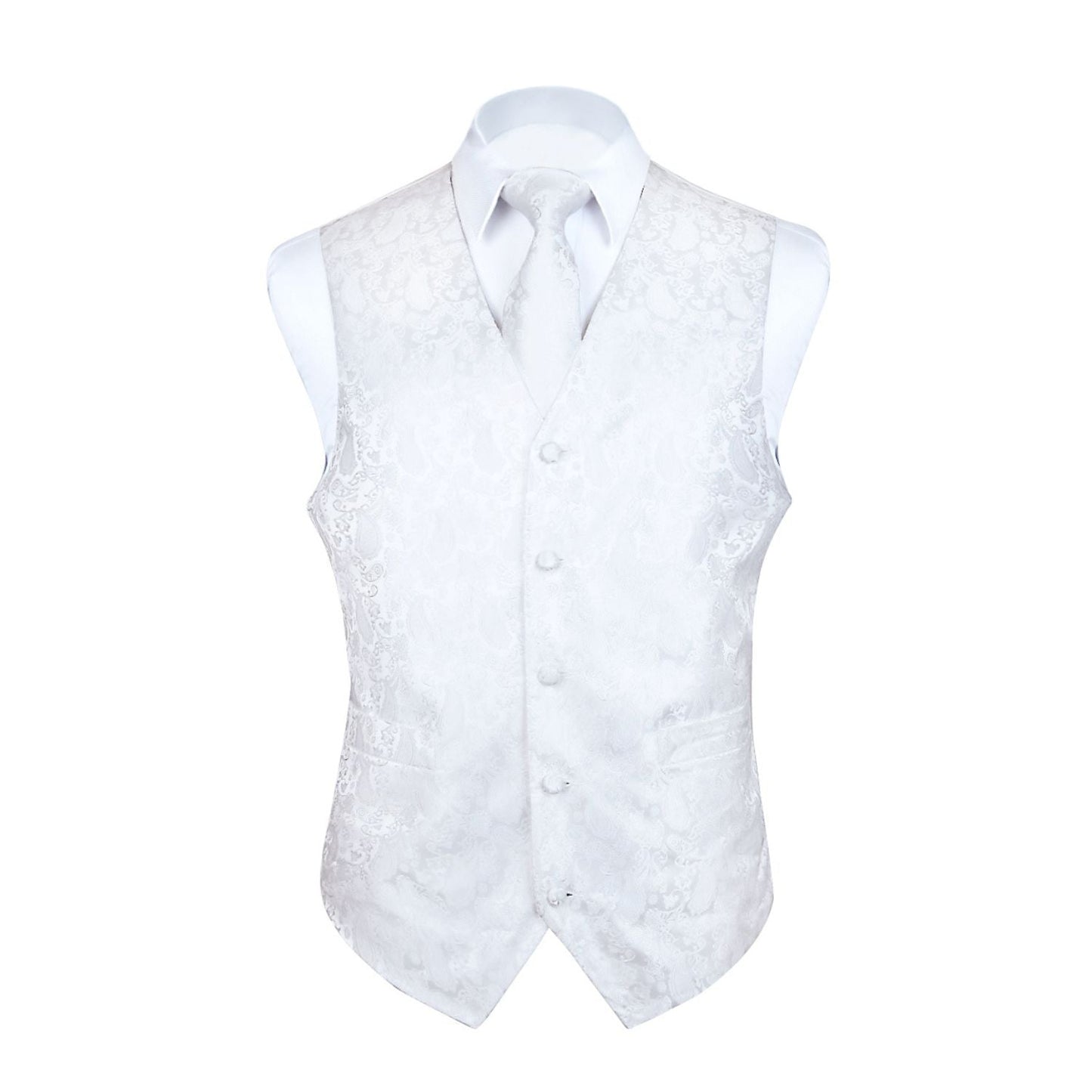 Hisdern Men's White Paisley Vest Tie Set For Weddings Anniversary