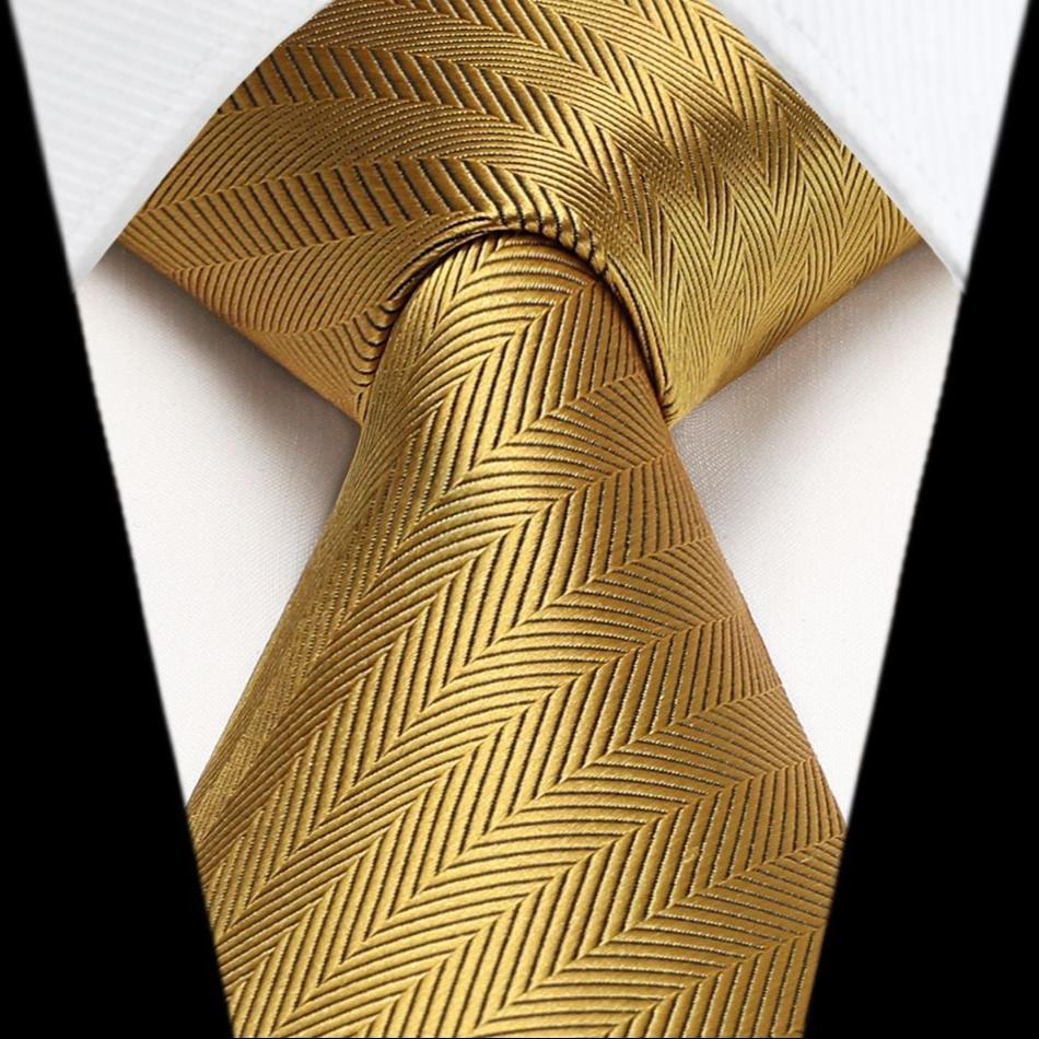 Hisdern Gold Stiped Wedding Business Tie Set