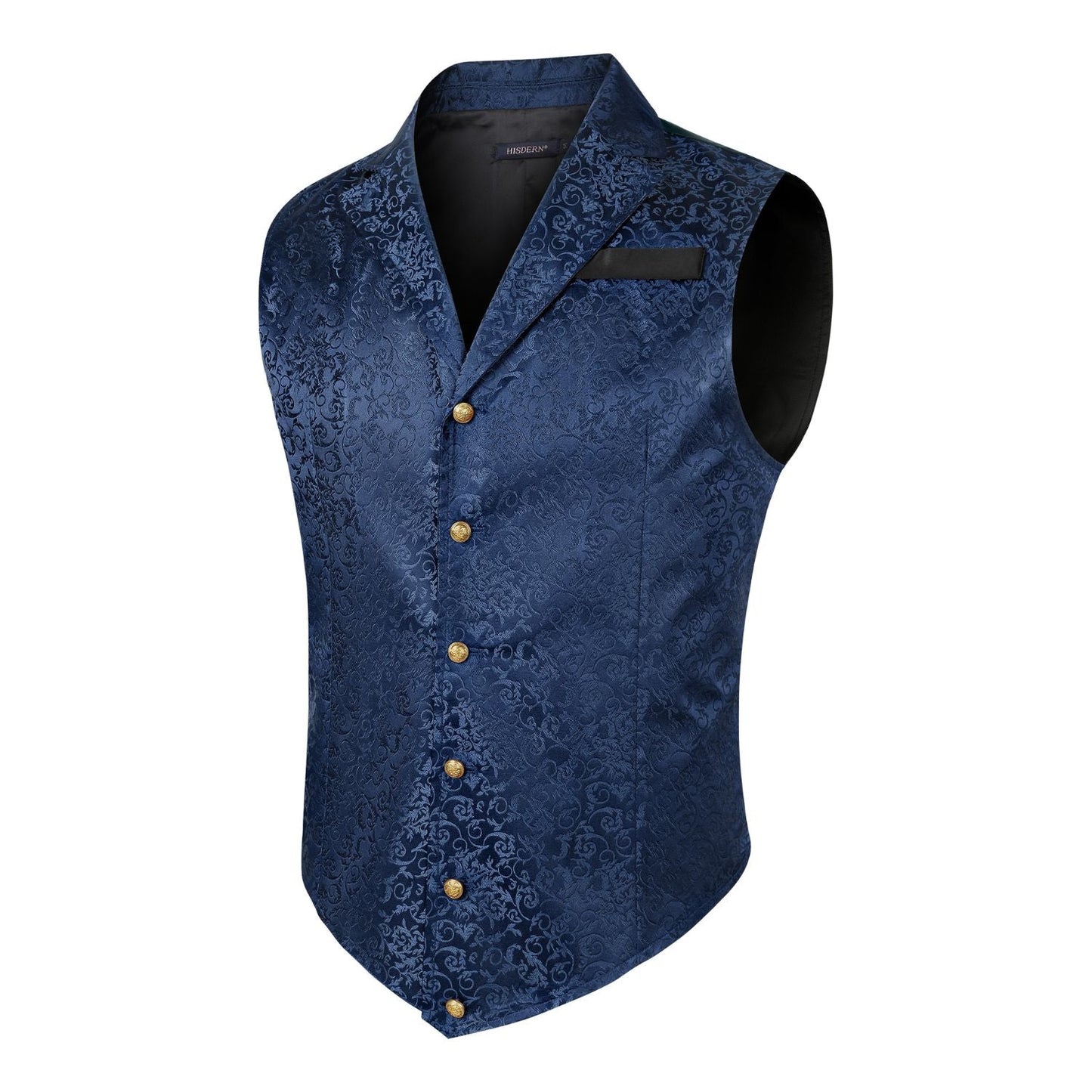 Hisdern Gothic Men's Formal Vest Navy Blue Lapel Party Coat