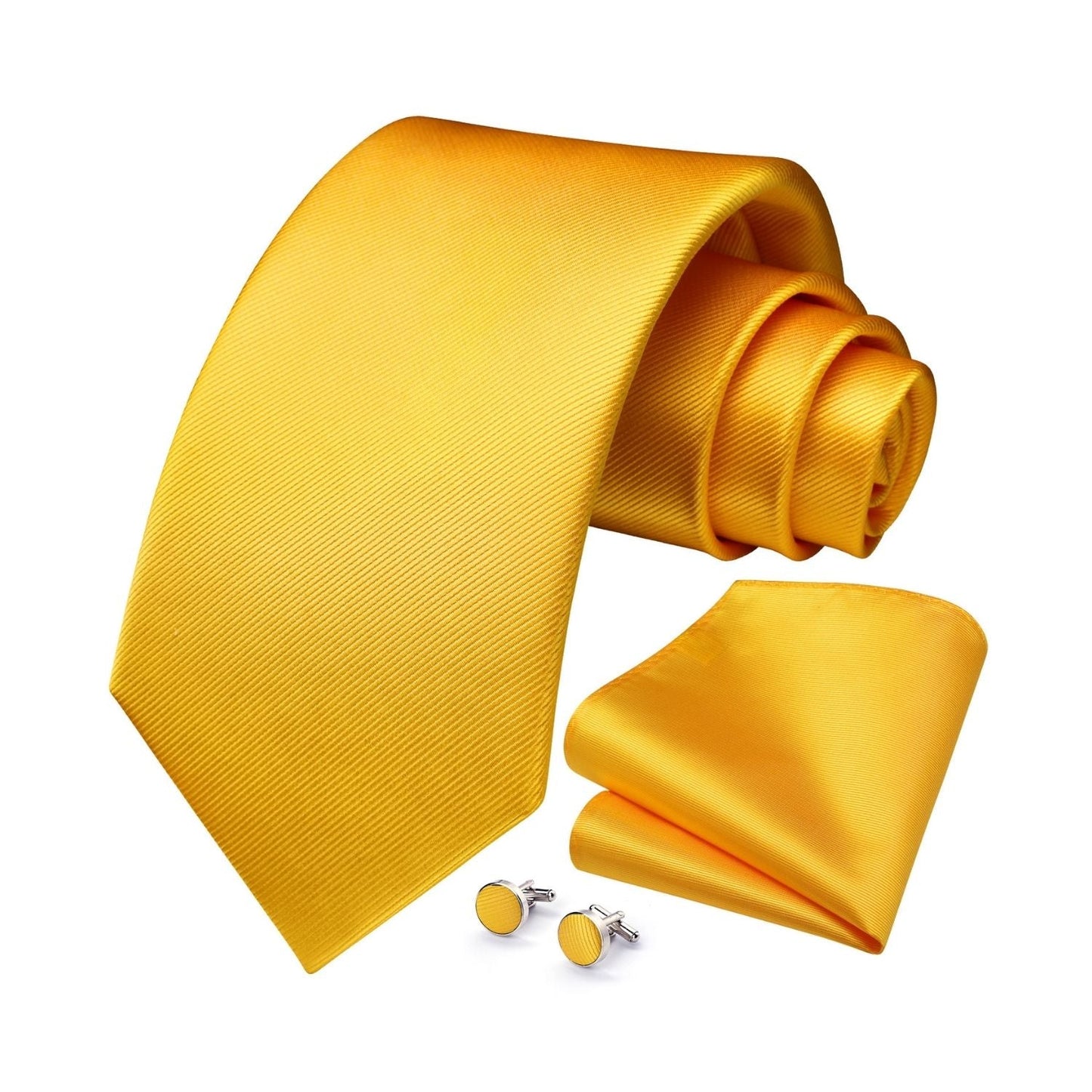 Hisdern Yellow Solid Wedding Accessories Set with Cufflinks