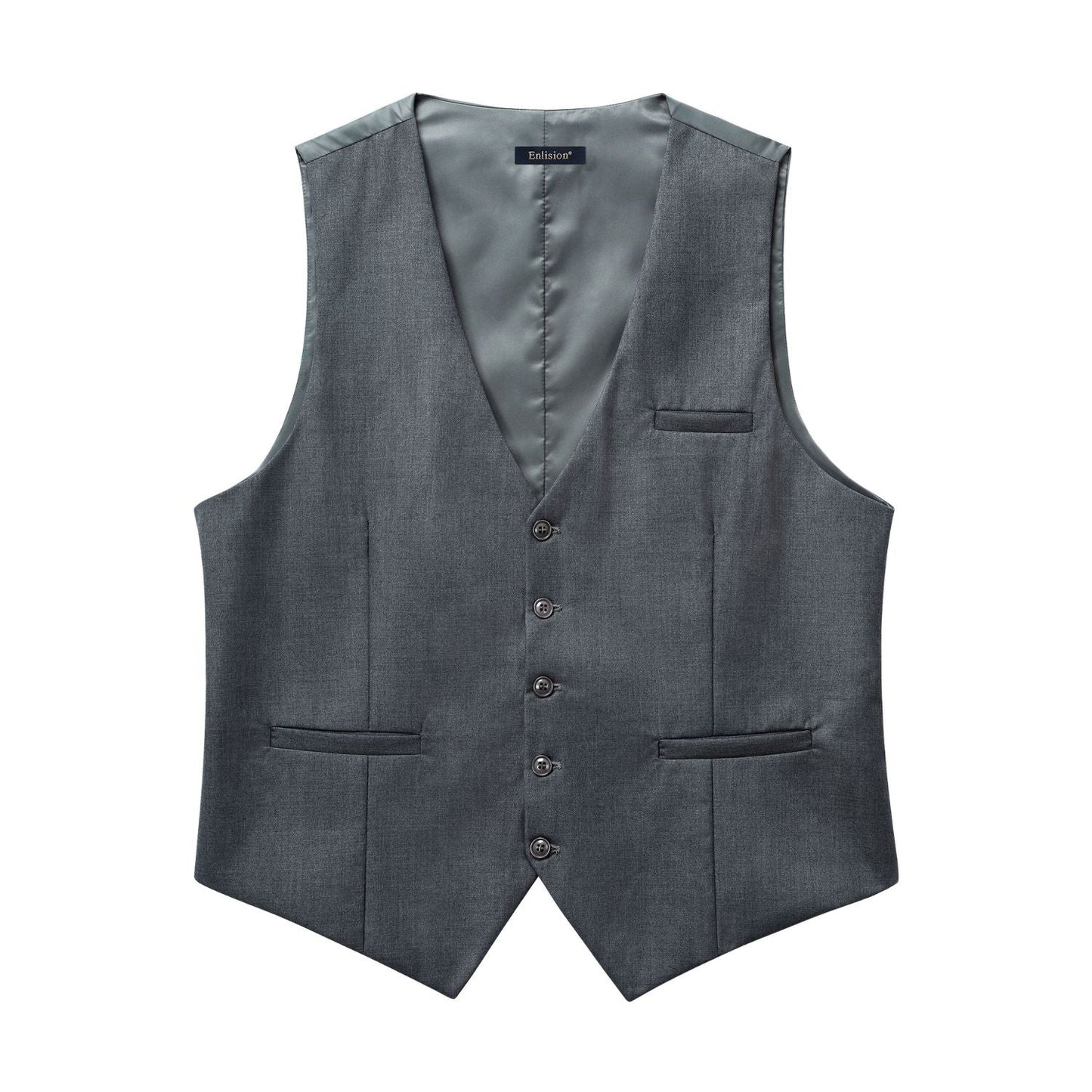 Hisdern Men's Dark Grey Satin Suit Vest Formal