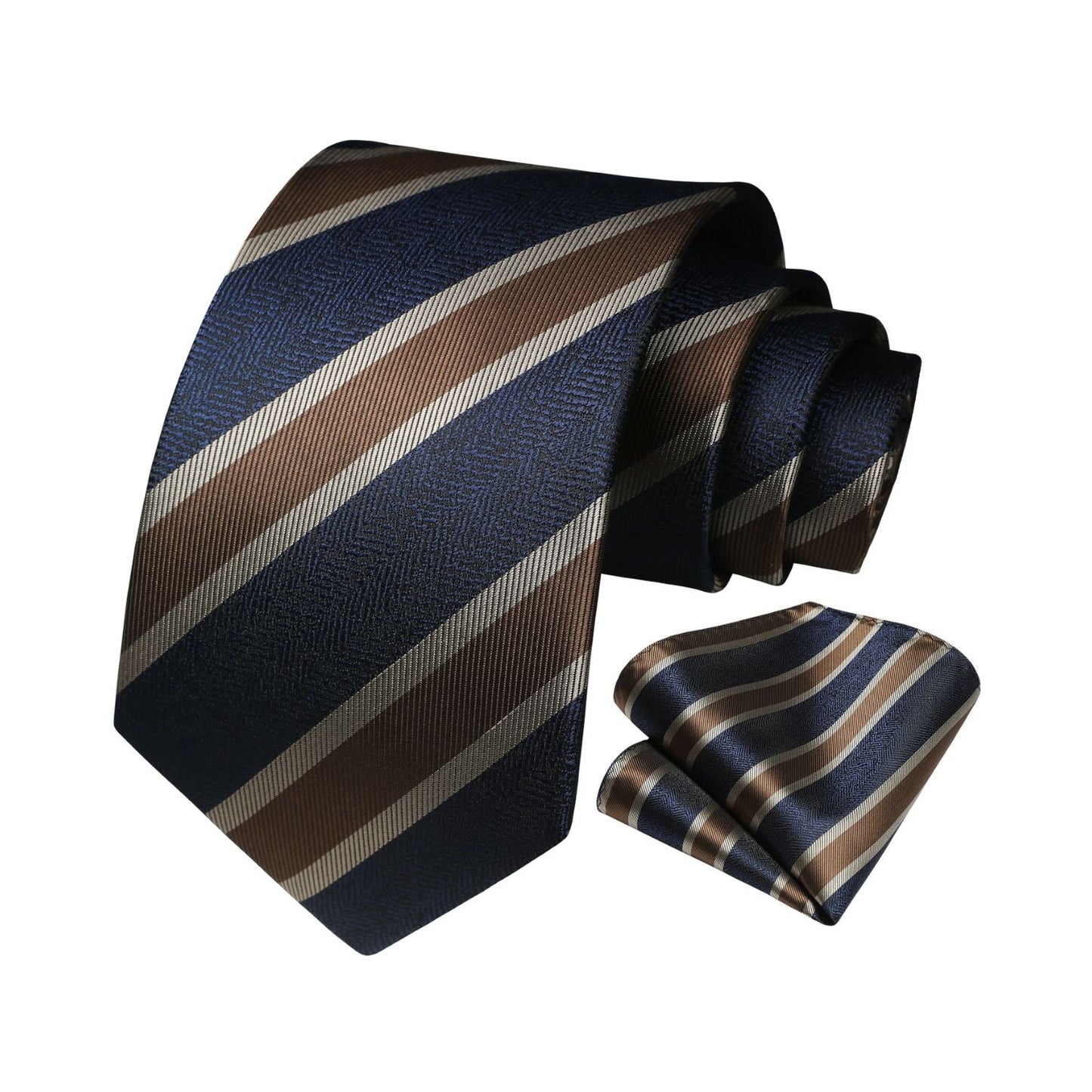 Hisdern Navy Gold Striped Business Tie Set