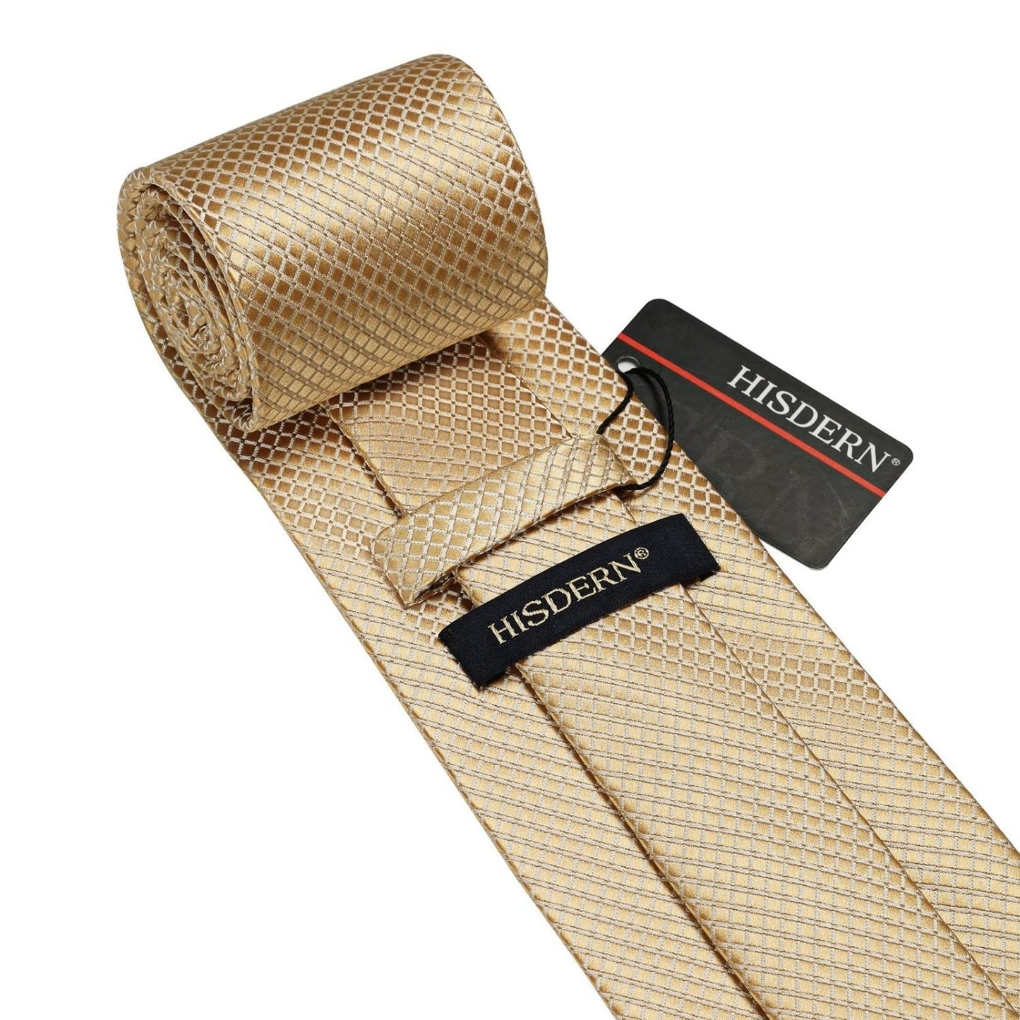 Hisdern Champagne Plaid Pocket Square With Matching Tie