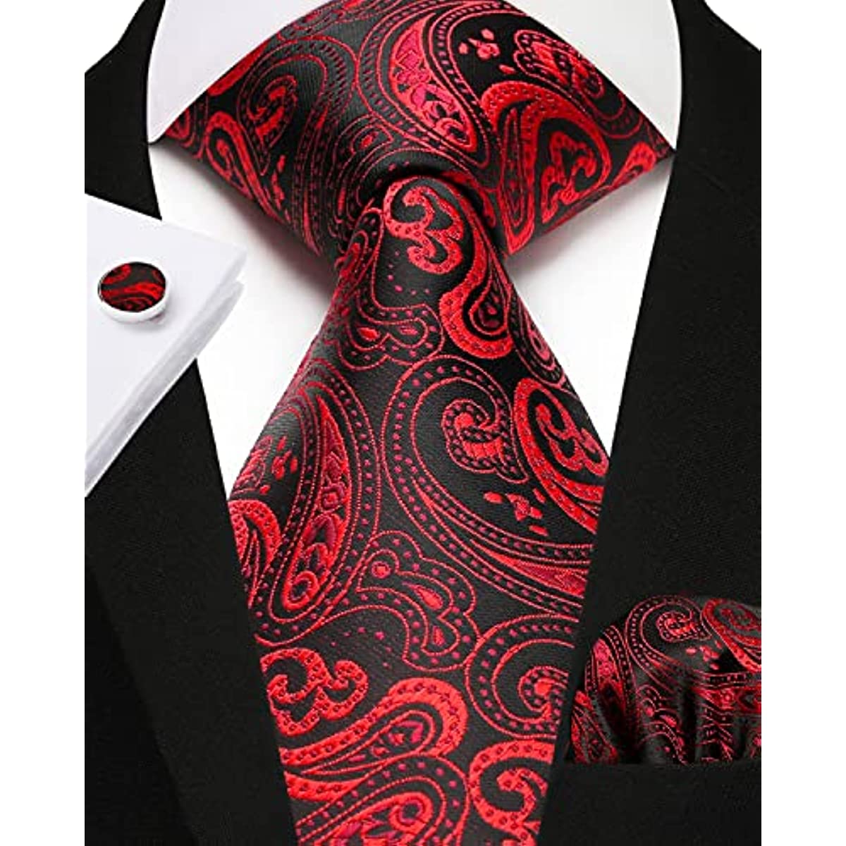 Hisdern Men's Burgundy Paisley Vest Tie Set For Weddings