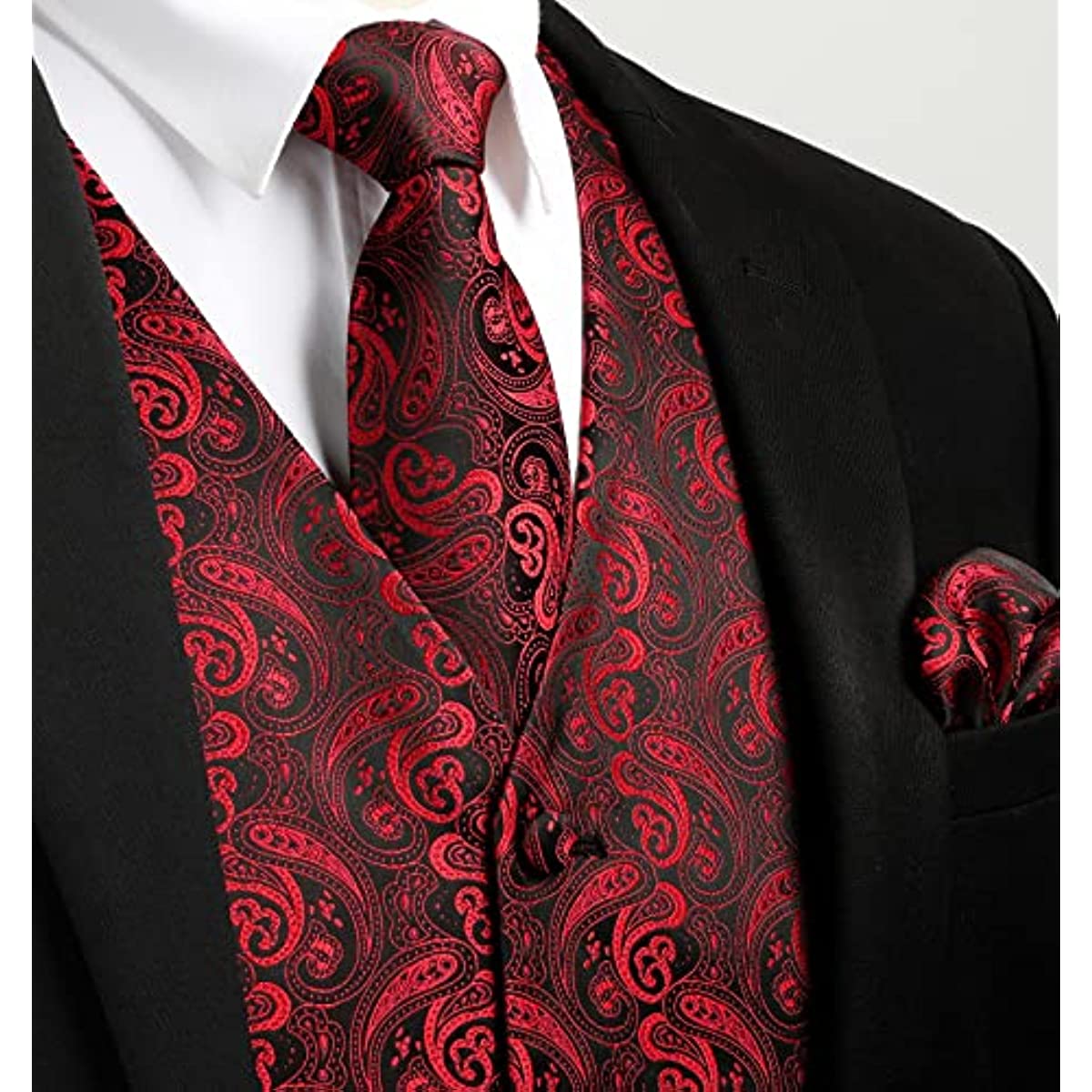 Hisdern Men's Burgundy Paisley Vest Tie Set For Weddings