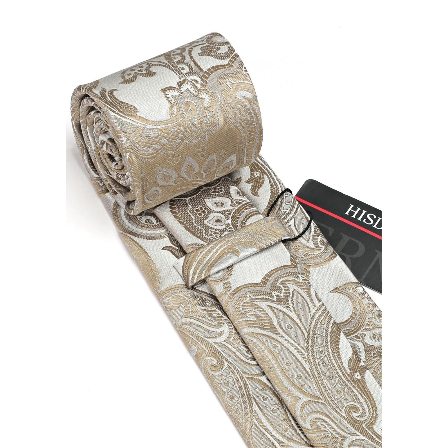 Hisdern Champagne Paisley Tie Set For Formal Wear