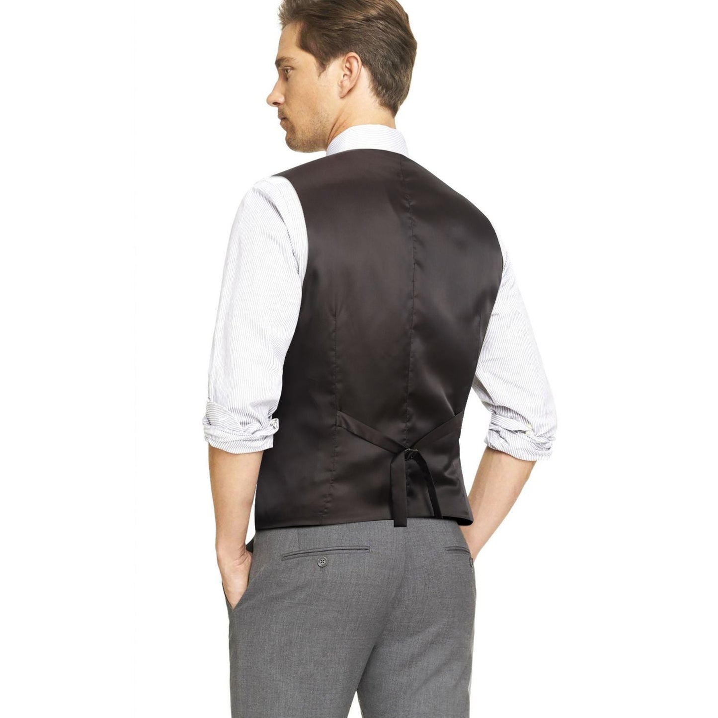 Hisdern Men's Dark Brown Satin Suit Vest Formal Wear