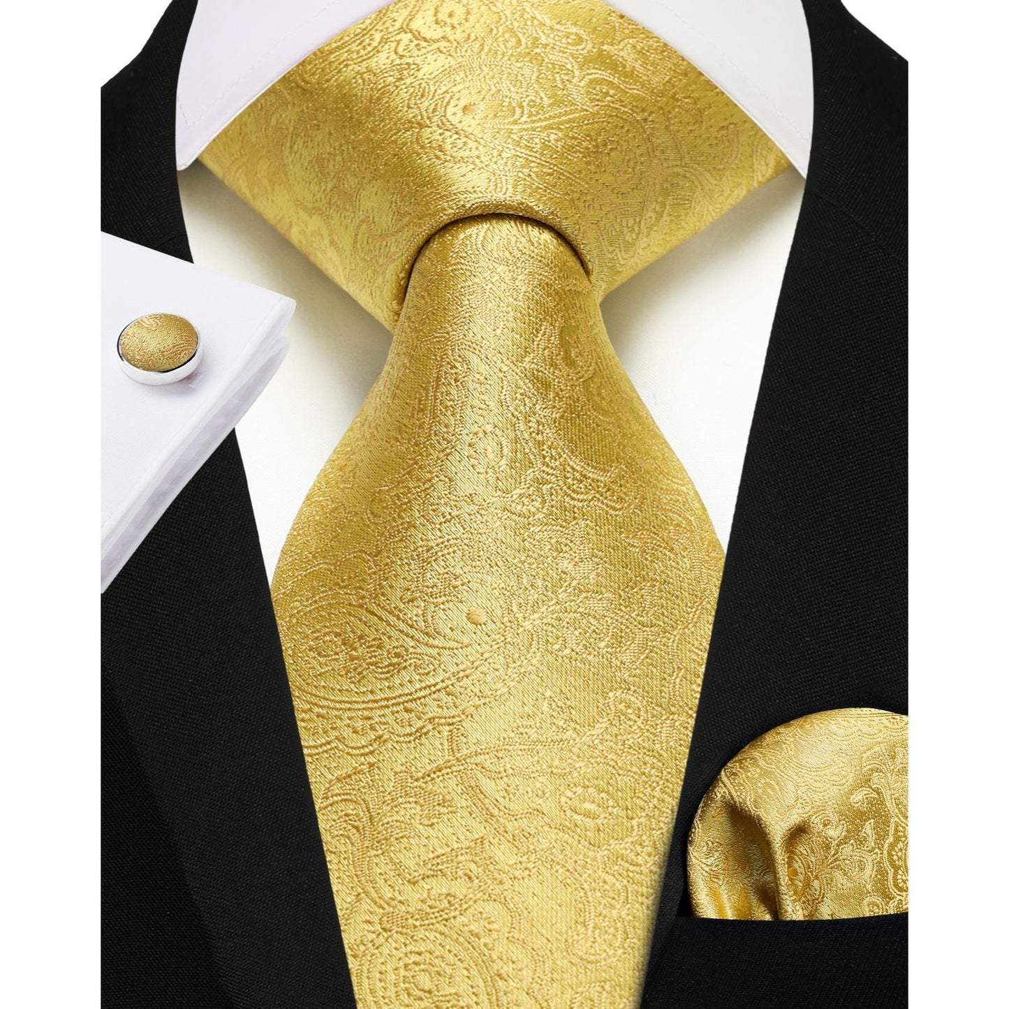 Hisdern Men's Gold Paisley Vest Tie Set For Weddings Anniversary