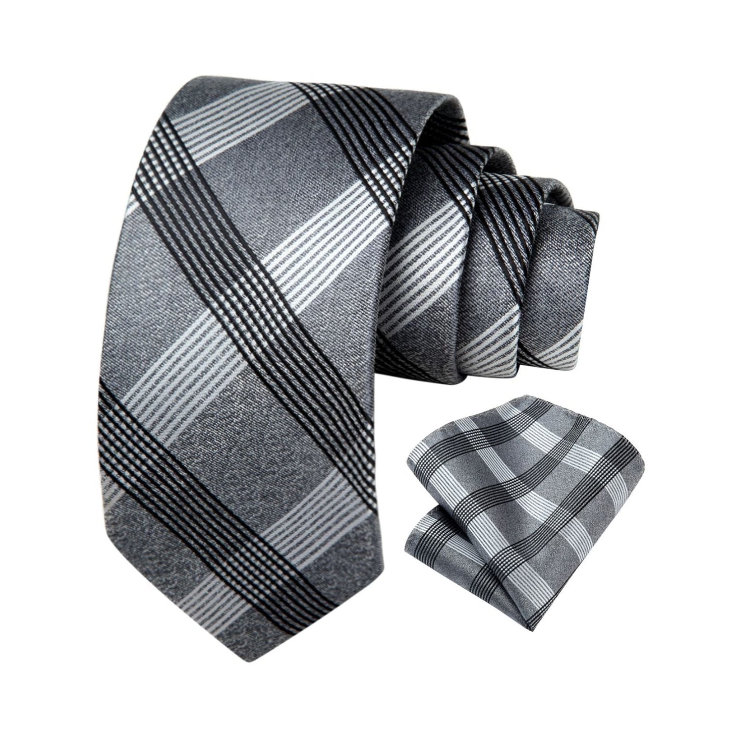 Hisdern Grey Plaid Tie Set For Groomsmen