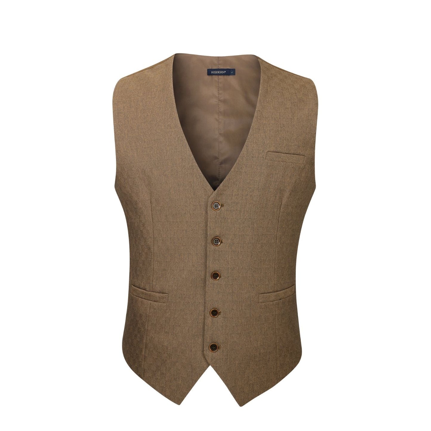 Hisdern Men's Khaki Solid Wedding Vest For Skinny Guys