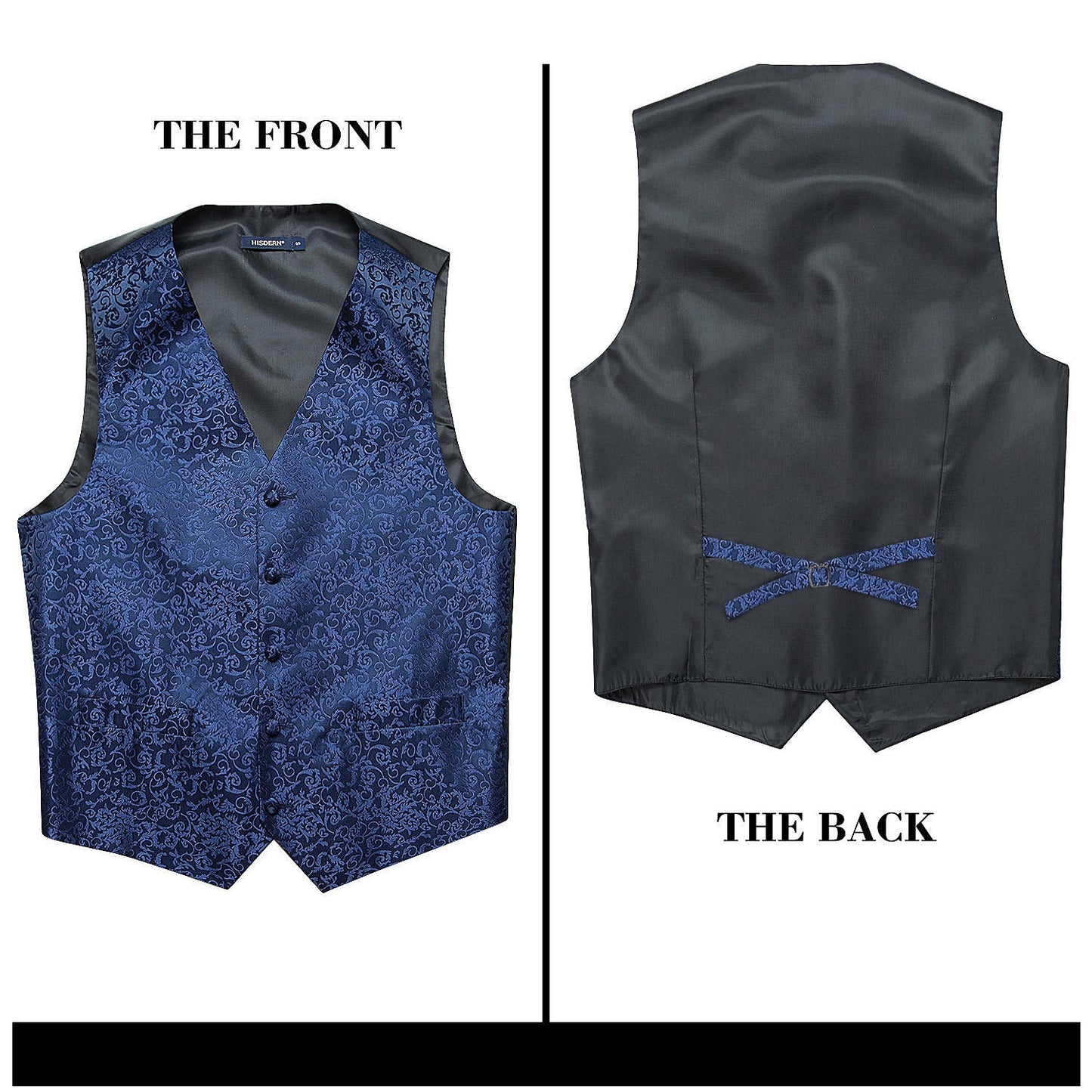 Hisdern Men's Navy Blue Paisley Vest Tie Set For Weddings