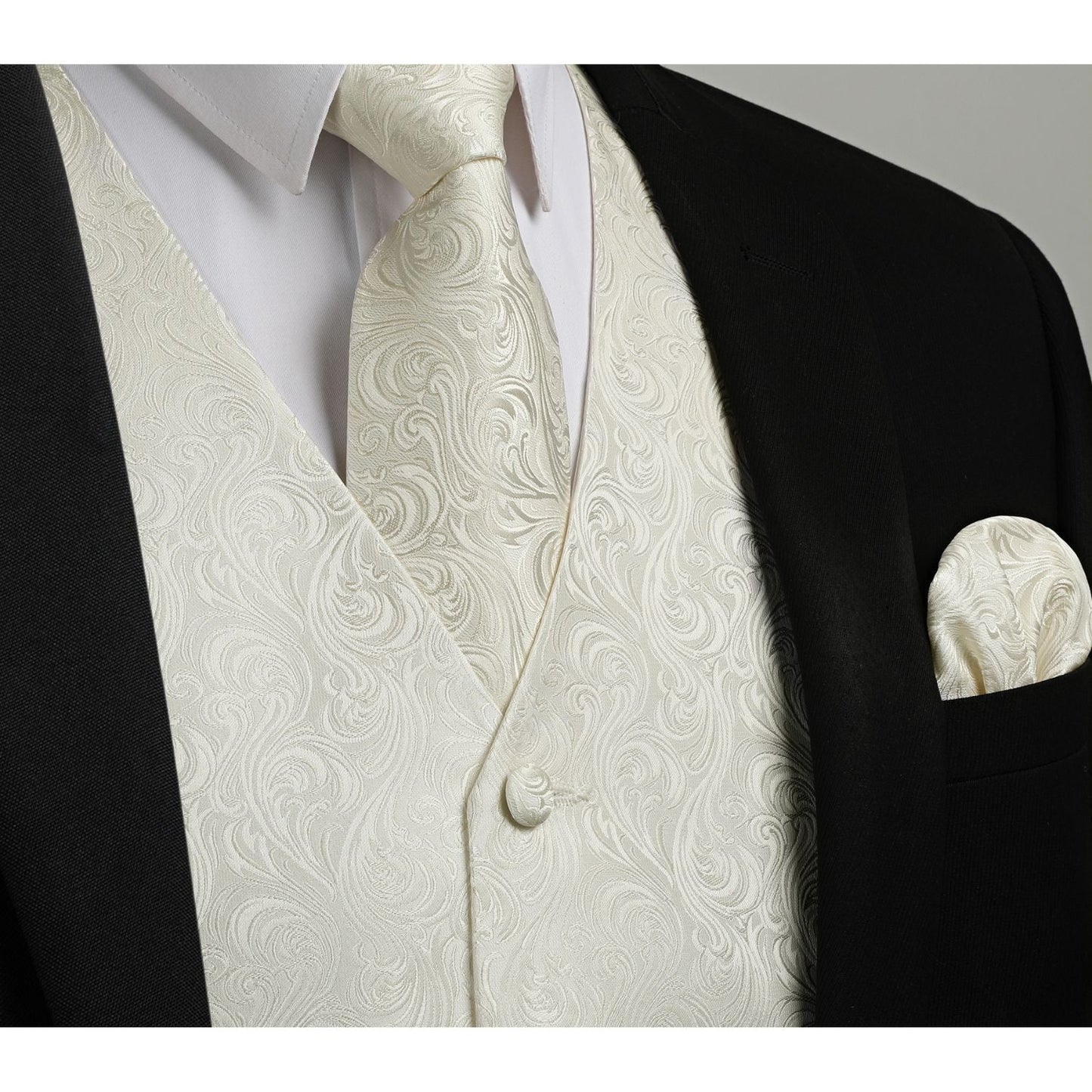 Hisdern Men's Beige Paisley Vest Tie Set For Weddings