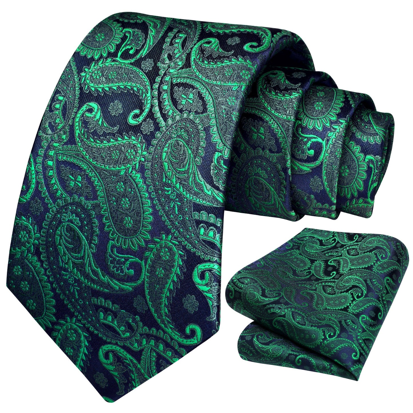 Hisdern Green Navy Blue Paisley Tie Set For Groomsmen