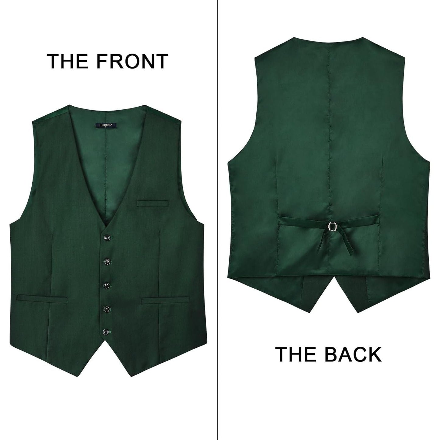 Hisdern Men's Forest Green Satin Suit Vest Formal Wear