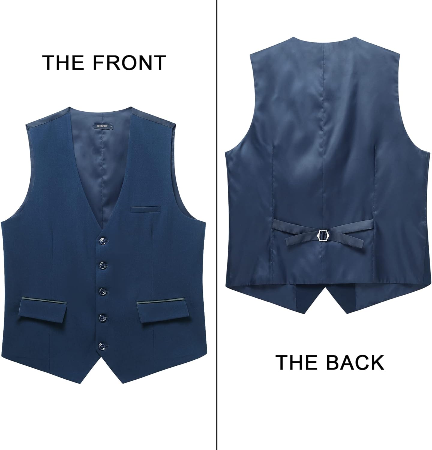 Hisdern Men's Dark Blue Satin Suit Vest Formal Wear