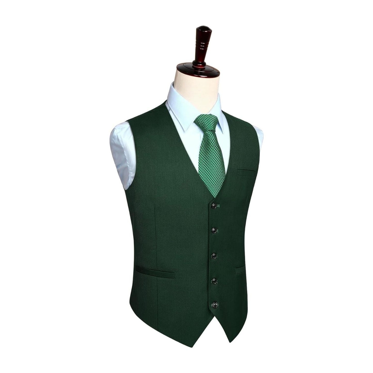 Hisdern Men's Forest Green Satin Suit Vest Formal Wear