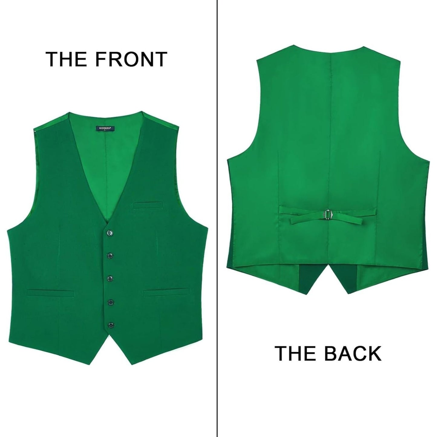 Hisdern Men's Green Satin Suit Vest Formal Wear