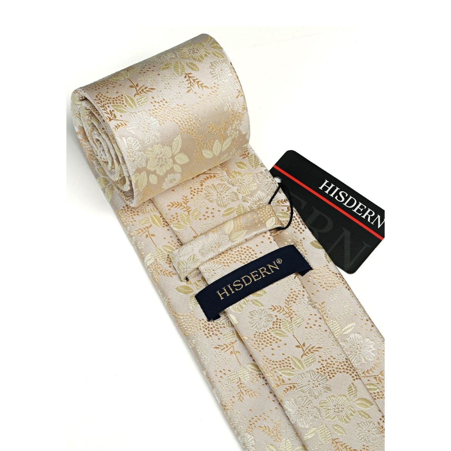 Hisdern Gold Formal Tie Set – Floral Tie & Pocket Square for Wedding